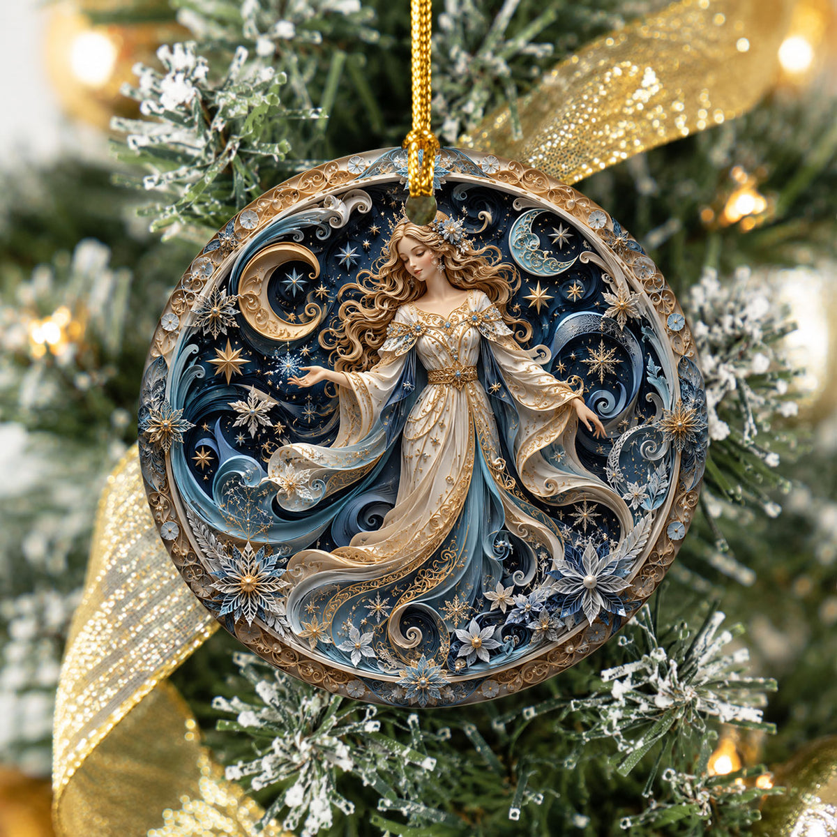 Celestial Angel Ornament 2026, Moon and Stars Christmas Ornament, Elegant Winter Fairy Tree Decor, Holiday Keepsake Gift