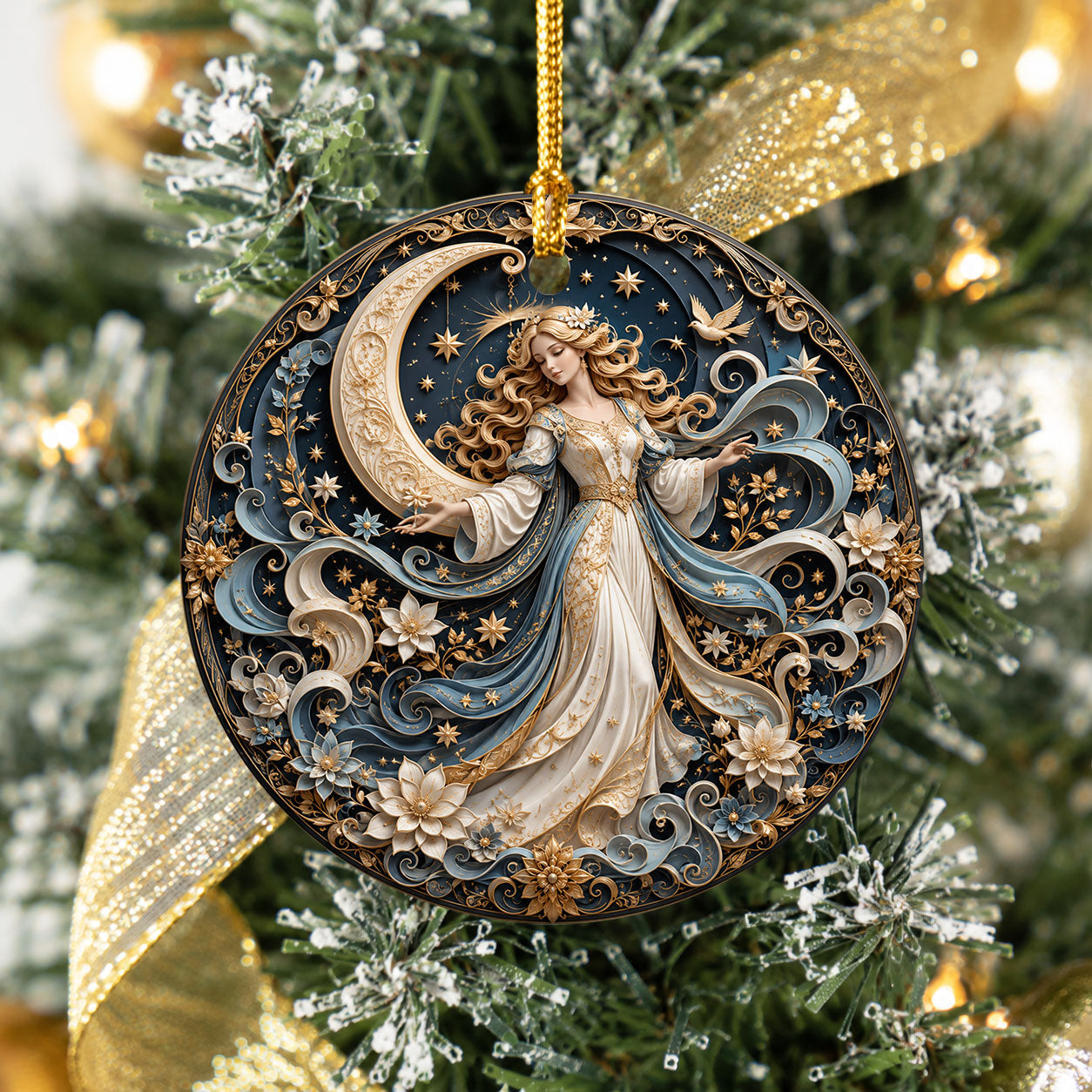 Elegant Christmas Ornament 2026, Angel with Moon and Stars Ornament, Holiday Tree Decoration