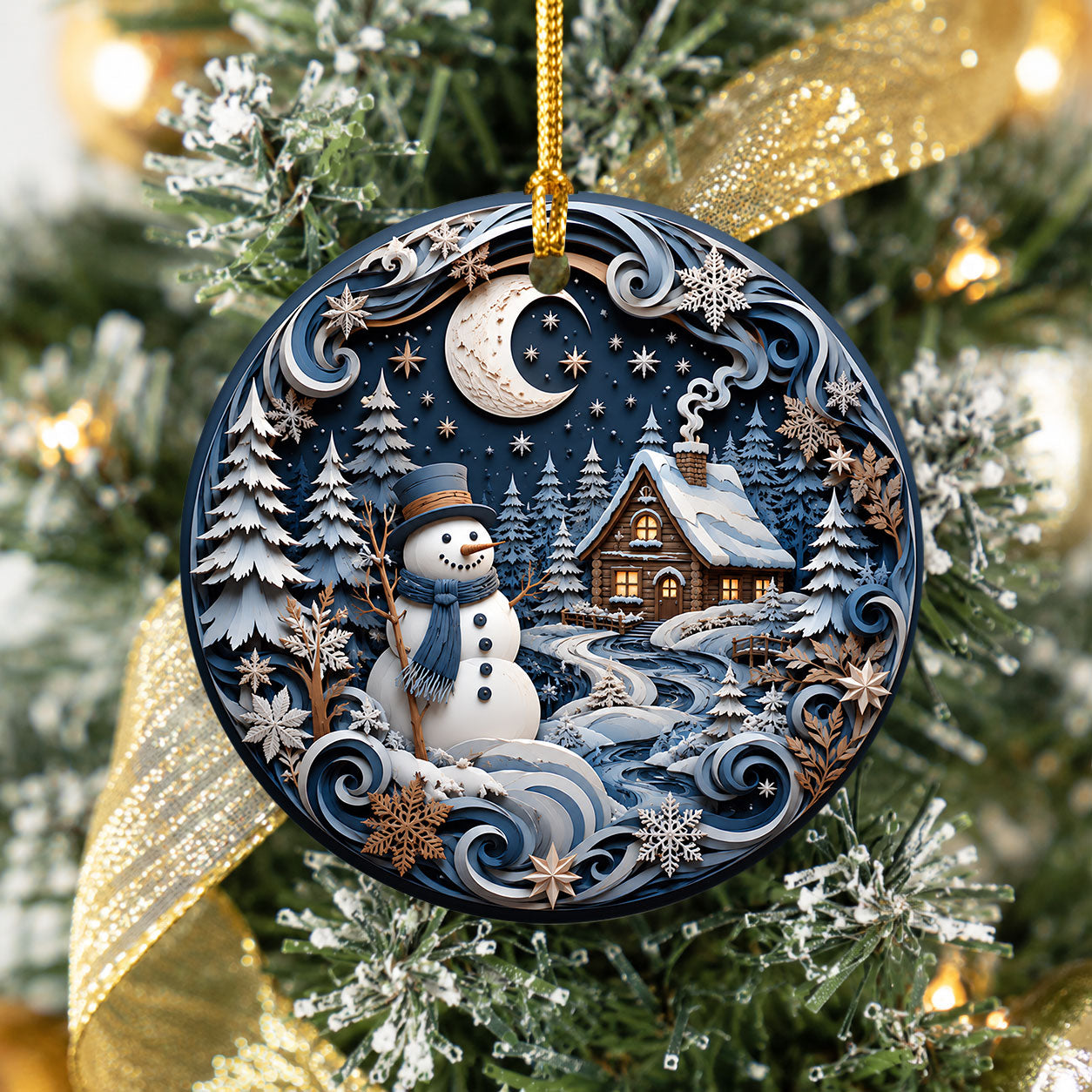 2026 Christmas Ornament with Snowman, Winter Village Christmas Tree Ornament, Ceramic Holiday Decoration