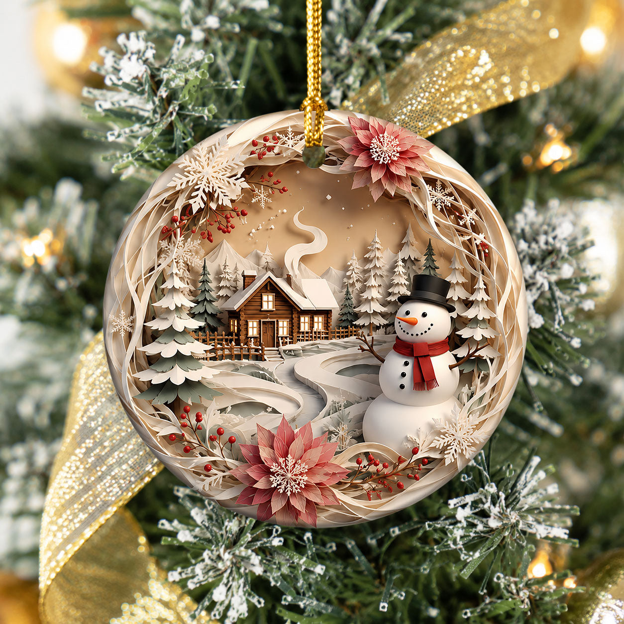 Winter Village Christmas Ornament 2026, Snowman Tree Ornament, Holiday Christmas Decoration