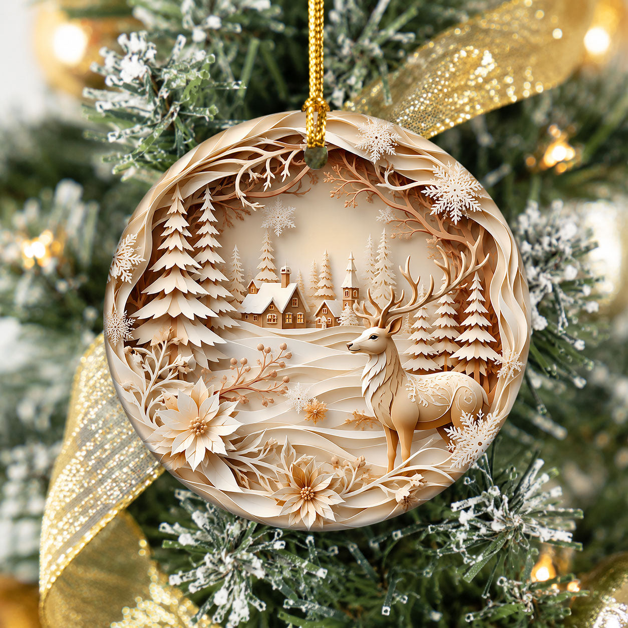 Winter Christmas Ornament 2026, Deer Village Ornament, Holiday Tree Decoration, Christmas Keepsake Gift
