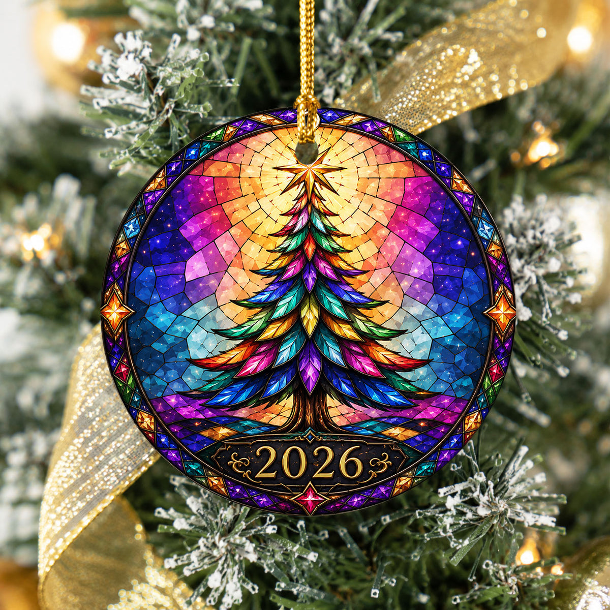 Holiday Christmas Tree Ornament 2026, Colorful Winter Mountain Scene Decoration, Christmas Tree Keepsake