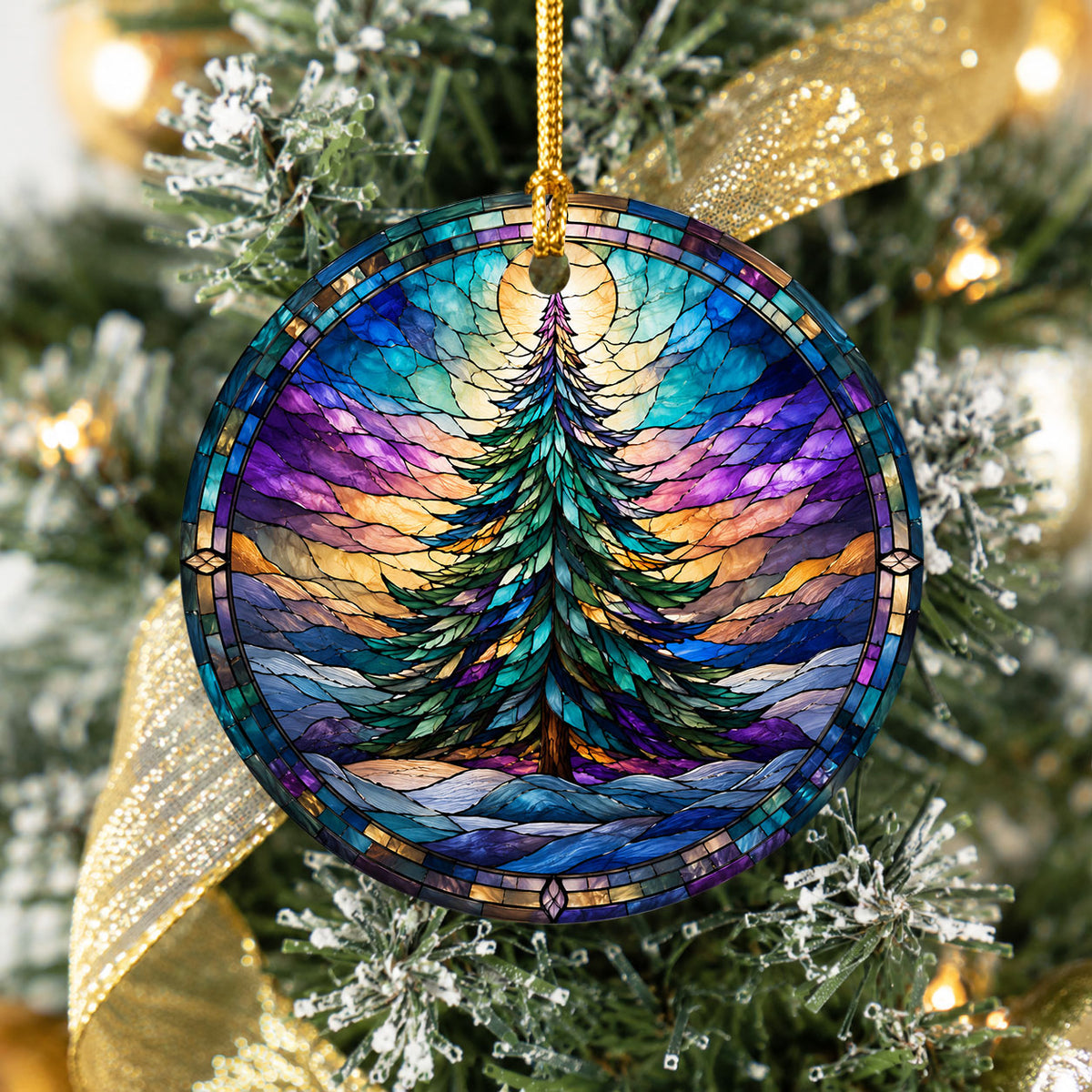 Christmas Tree Keepsake Ornament 2026, Colorful Rainbow Evergreen Winter Scene, Holiday Decoration