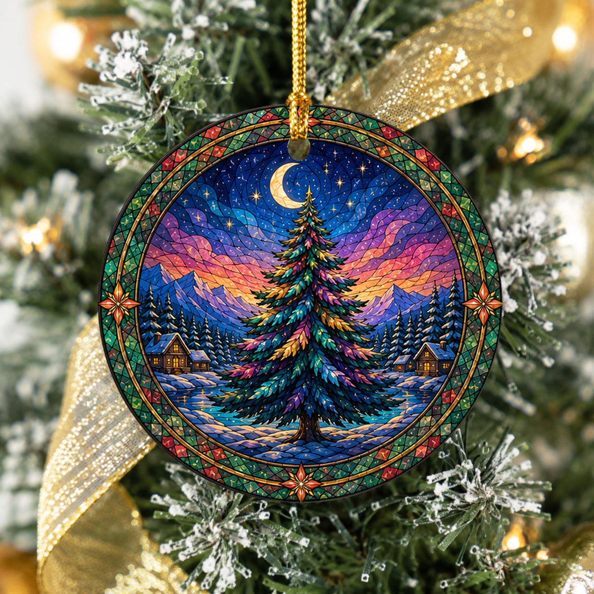 Winter Christmas Tree Ornament 2026, Aurora Sky Christmas Decor, Holiday Ornament, Snowy Mountain Landscape