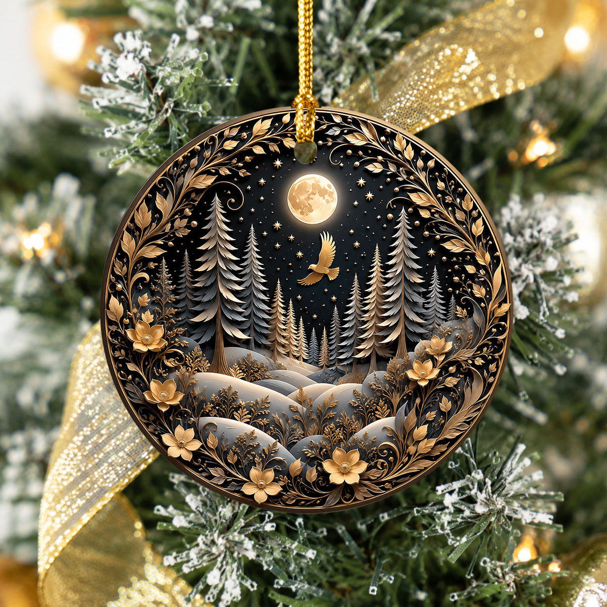 Winter Forest Christmas Ornament 2026, Moon Night Woodland Christmas Tree Decor, Nature Inspired Holiday Ornament