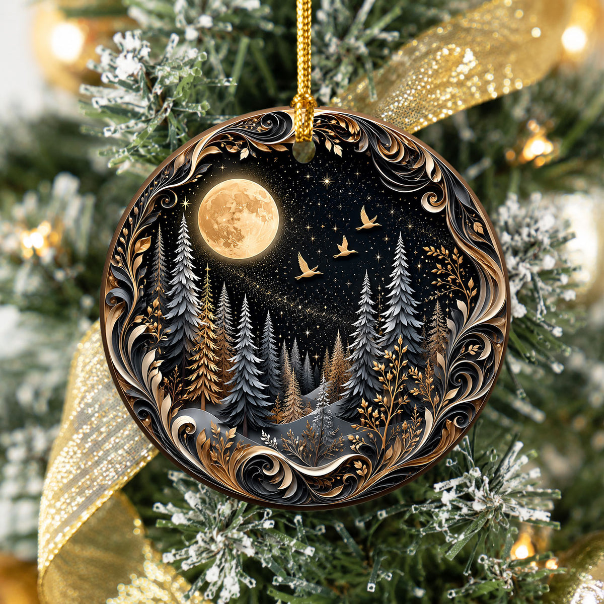Christmas Forest Ornament 2026, Moonlit Pine Trees Holiday Decoration, Woodland Christmas Keepsake, Winter Nature Gift for Friends and Family