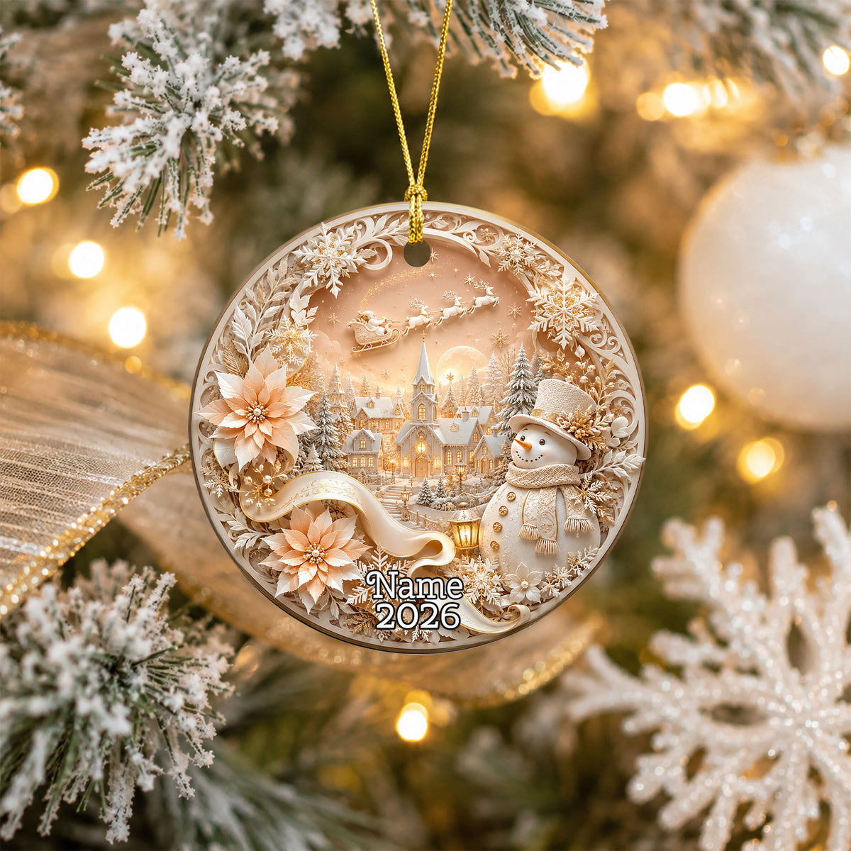 Rustic Snowman Ornament 2026, Christmas Tree Ceramic Ornament, Winter Holiday Decoration, Snowman Keepsake Gift for Family
