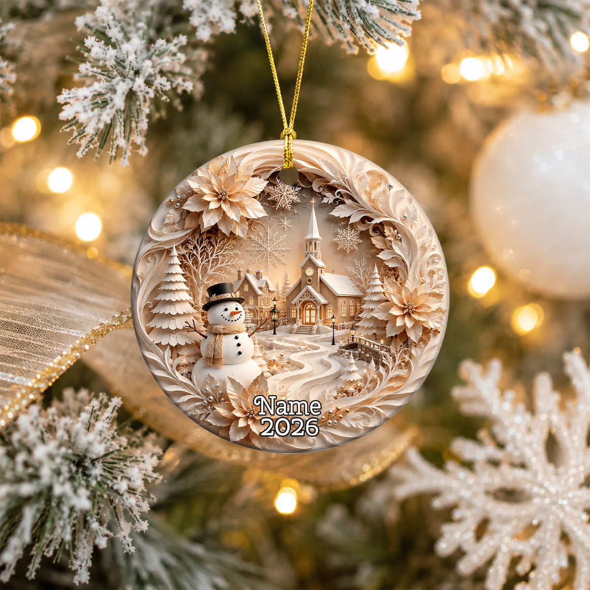 2026 Floral Snowman Christmas Ornament, Elegant Winter Holiday Ornament, Christmas Tree Keepsake, Festive Gift for Home Decor