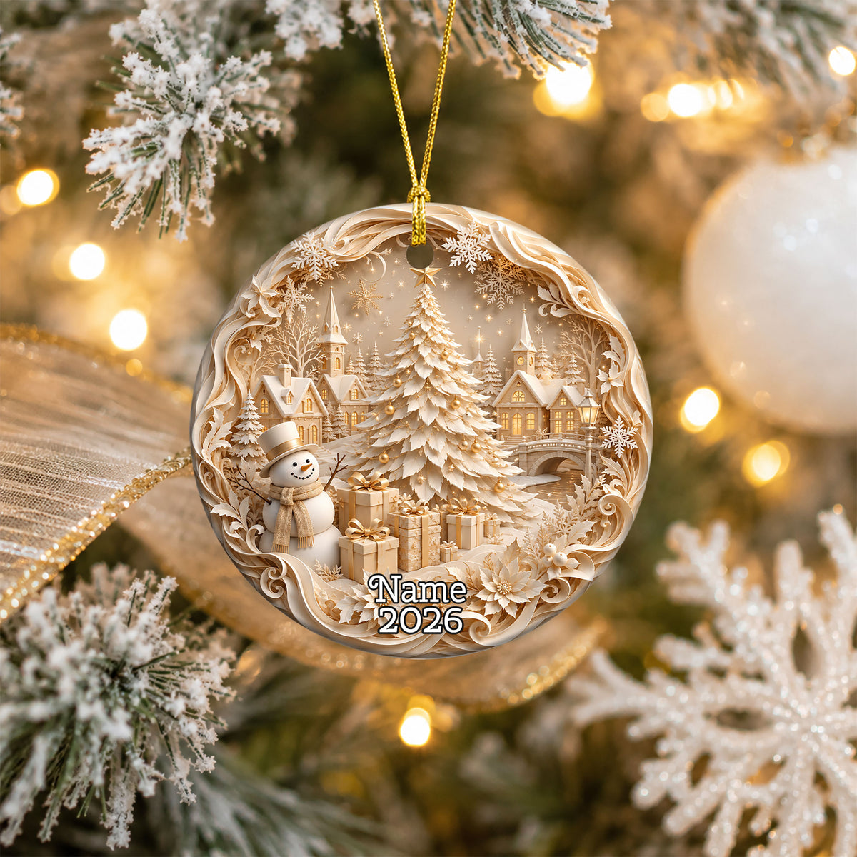 Snowman Christmas Ornament 2026, Christmas Tree Ceramic Ornament, Winter Village Holiday Ornament, Christmas Tree Decor