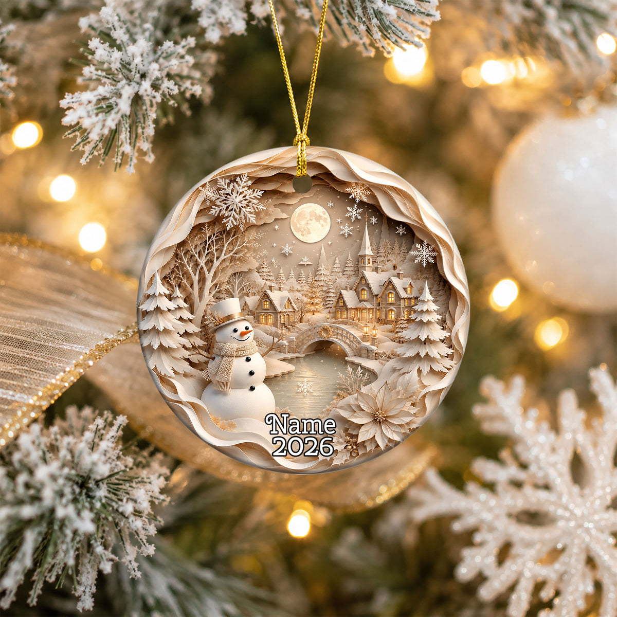 Christmas Tree Ornament 2026, Snowman Winter Village Ceramic Ornament, Holiday Decoration