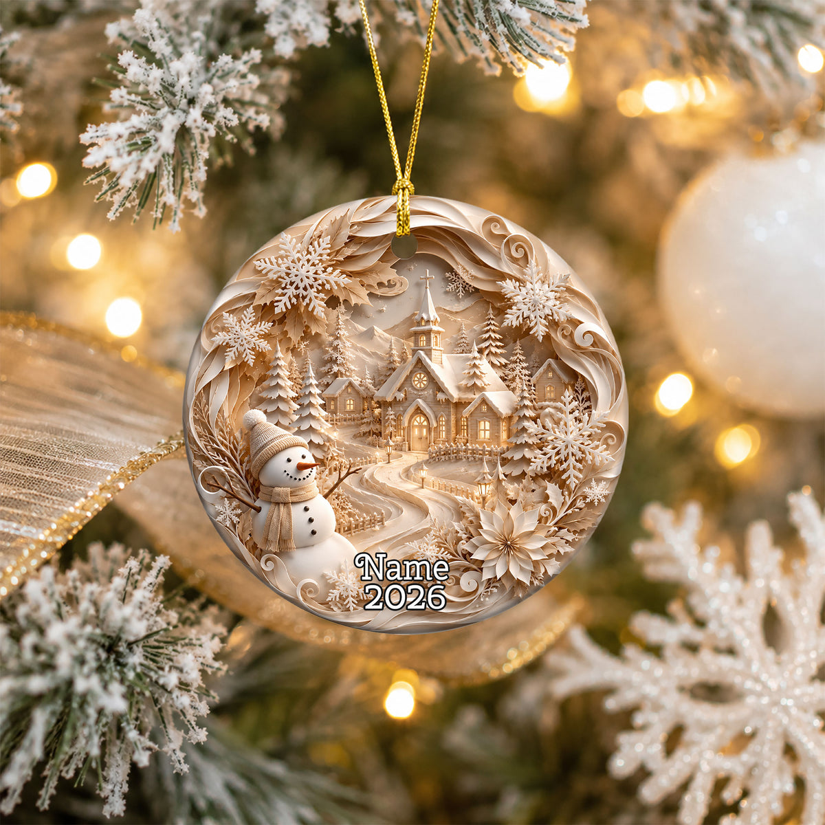 2026 Snowman Christmas Ornament, Ceramic Christmas Tree Ornament, Winter Holiday Decoration, Christmas Gift Keepsake