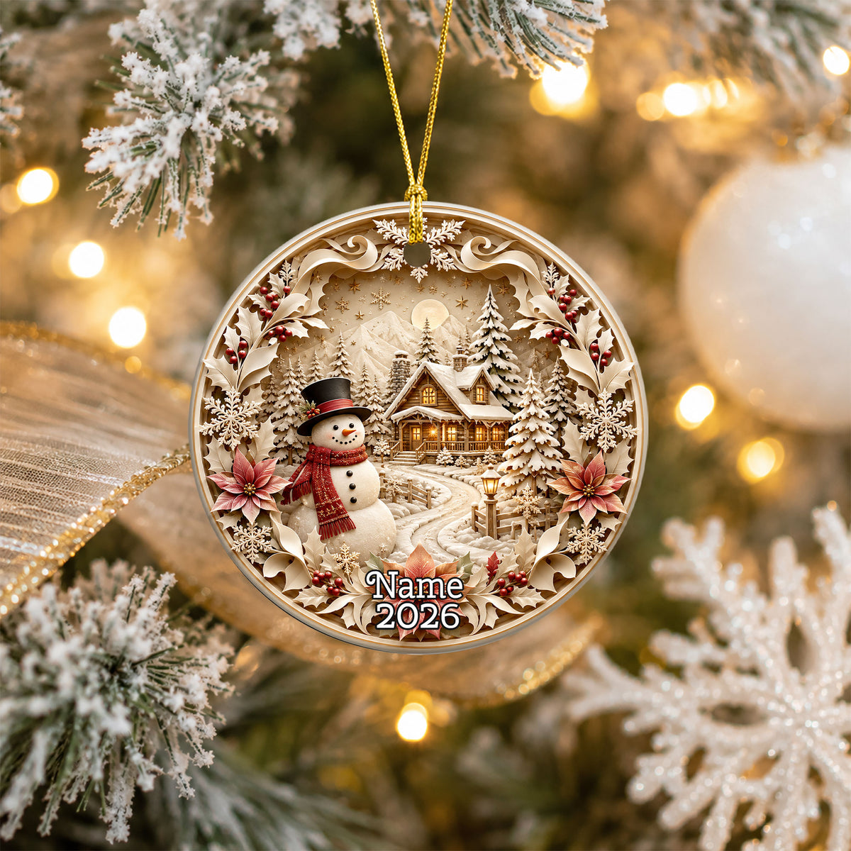 Rustic Snowman Ornament 2026, Christmas Tree Ceramic Ornament, Winter Holiday Decoration