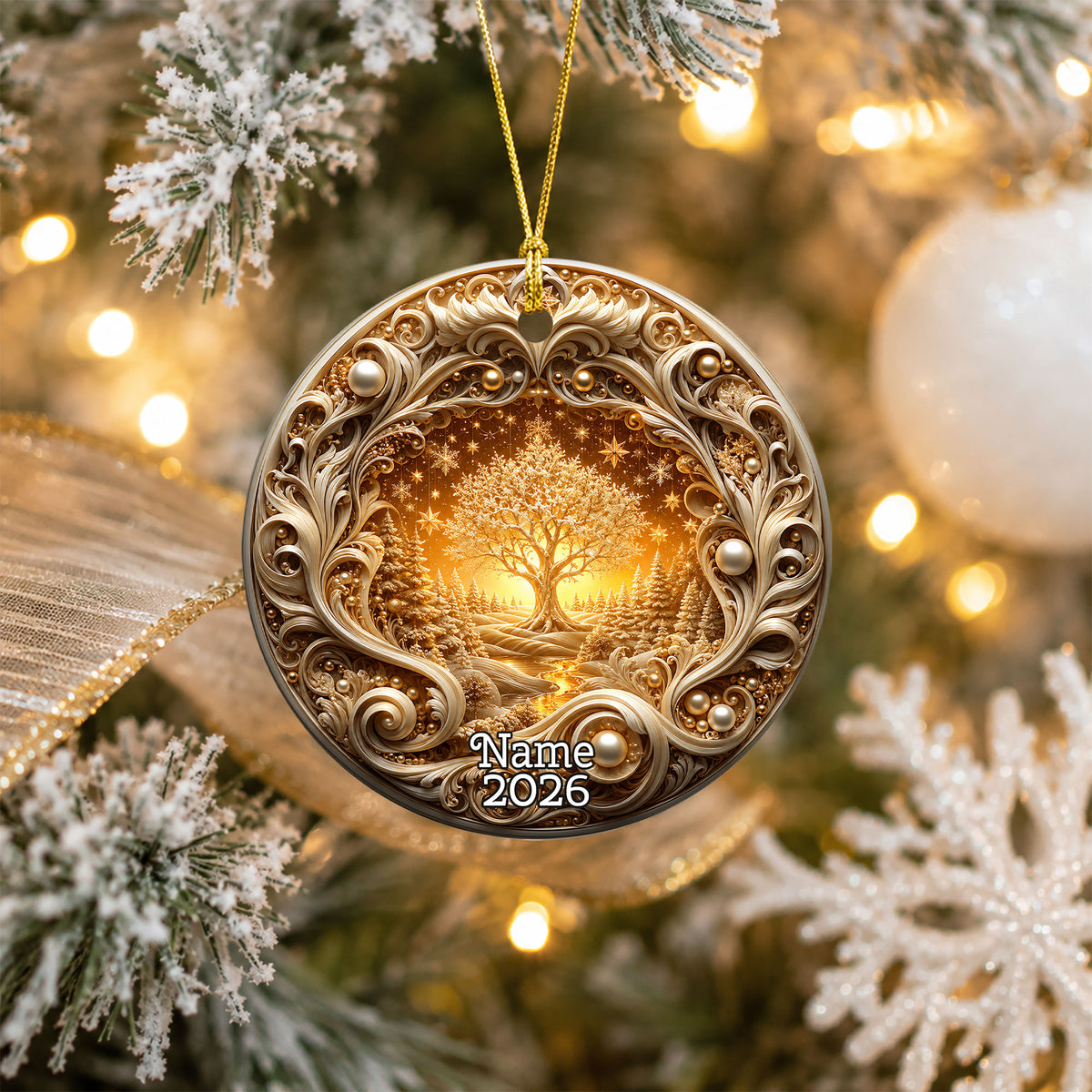 Golden Tree of Life Christmas Ornament 2026, Ceramic Christmas Tree Ornament, Winter Holiday Decor, Christmas Keepsake Gift for Family