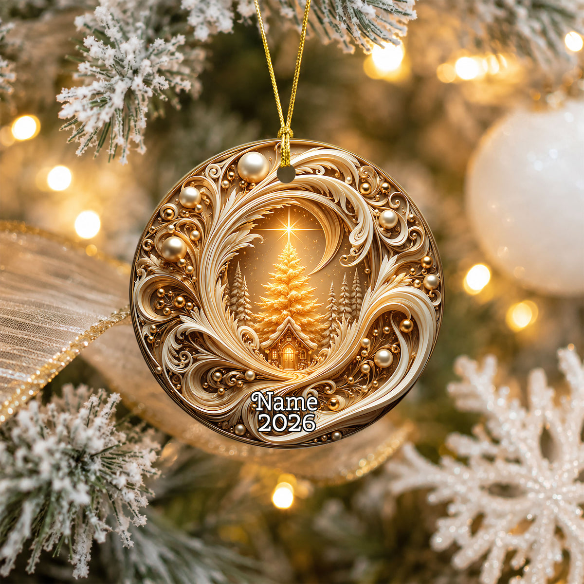 Golden Tree of Life Christmas Ornament 2026, Ceramic Christmas Tree Ornament, Winter Holiday Decor, Christmas Keepsake Gift for Family