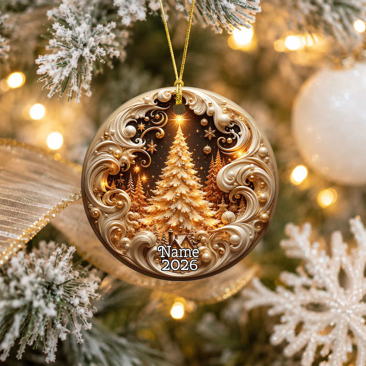 2026 Gold Christmas Ornament, Christmas Tree Holiday Ornament, Ceramic Christmas Decoration, Keepsake Gift for Family and Home