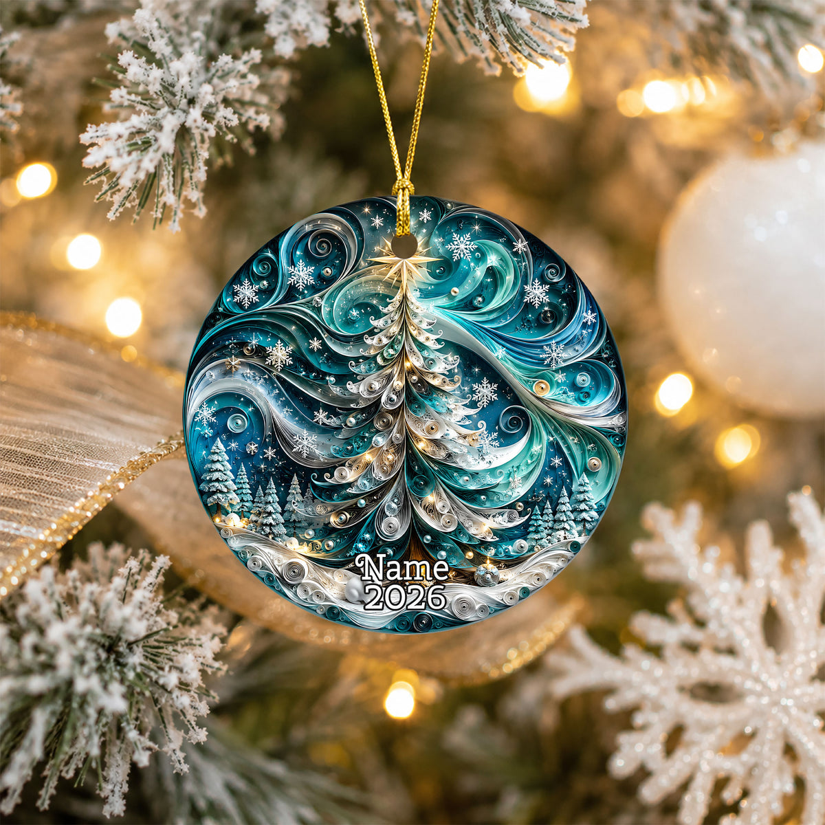 Christmas Ornament 2026, Elegant Blue Tree Ornament, Holiday Tree Decoration, Christmas Keepsake, Winter Ornament Gift