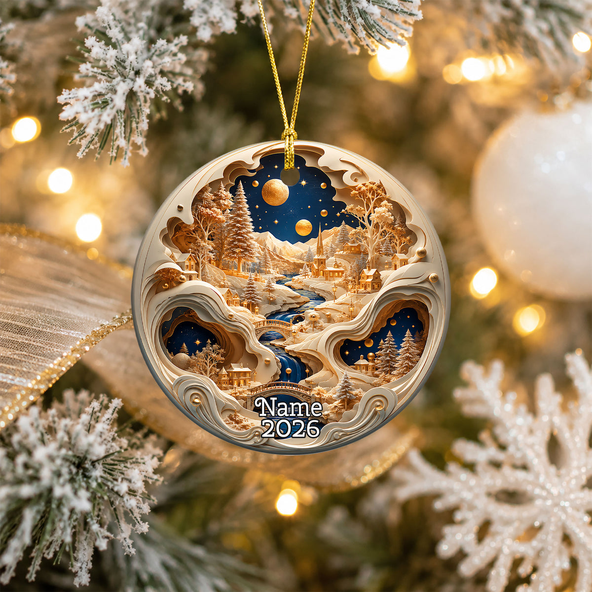 Winter Village Christmas Ornament 2026, Snowy Christmas Tree Decor, Holiday Village Ornament, Christmas Keepsake