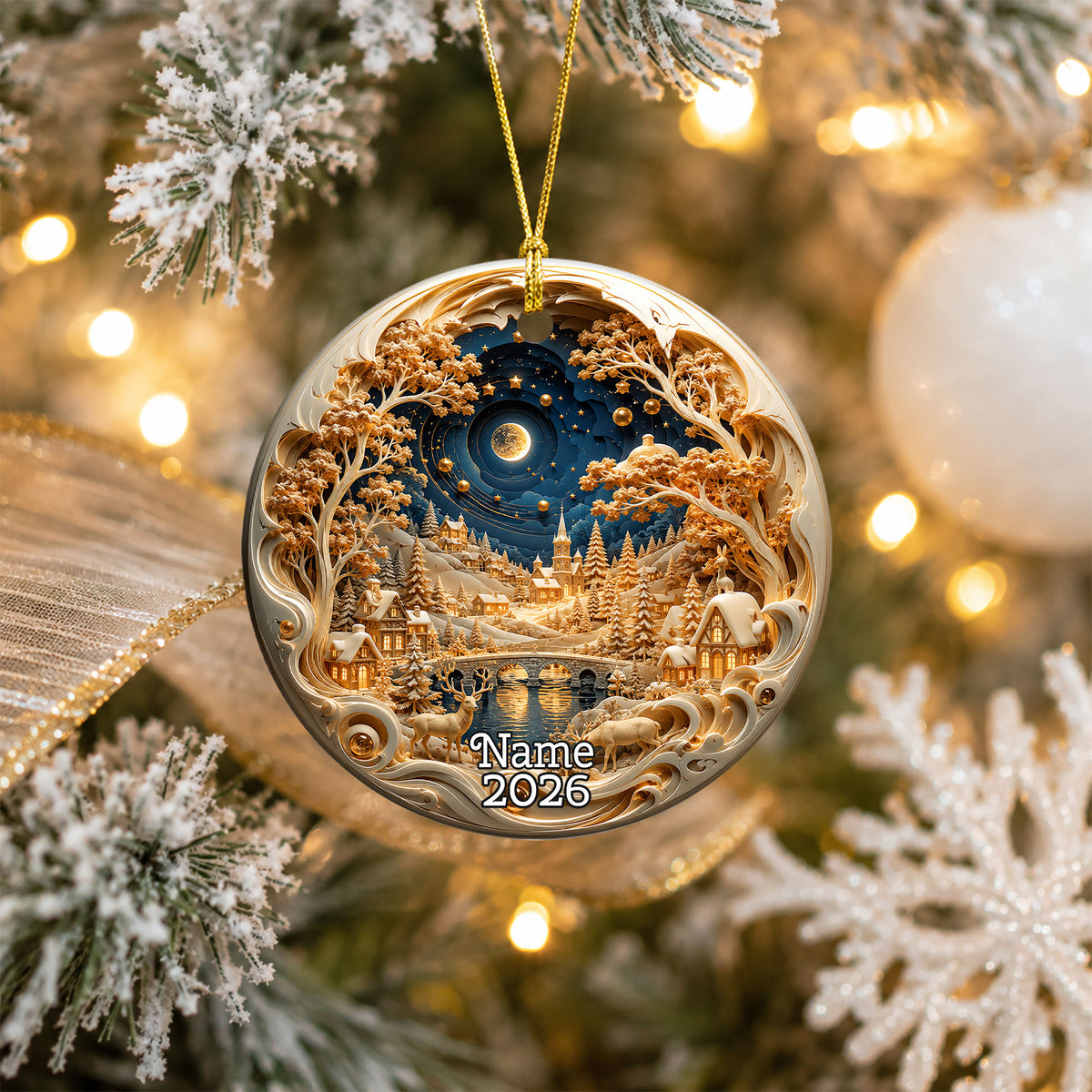 Holiday Village Ornament 2026, Christmas Village Decoration, Winter Snow Scene Ornament, Christmas Keepsake