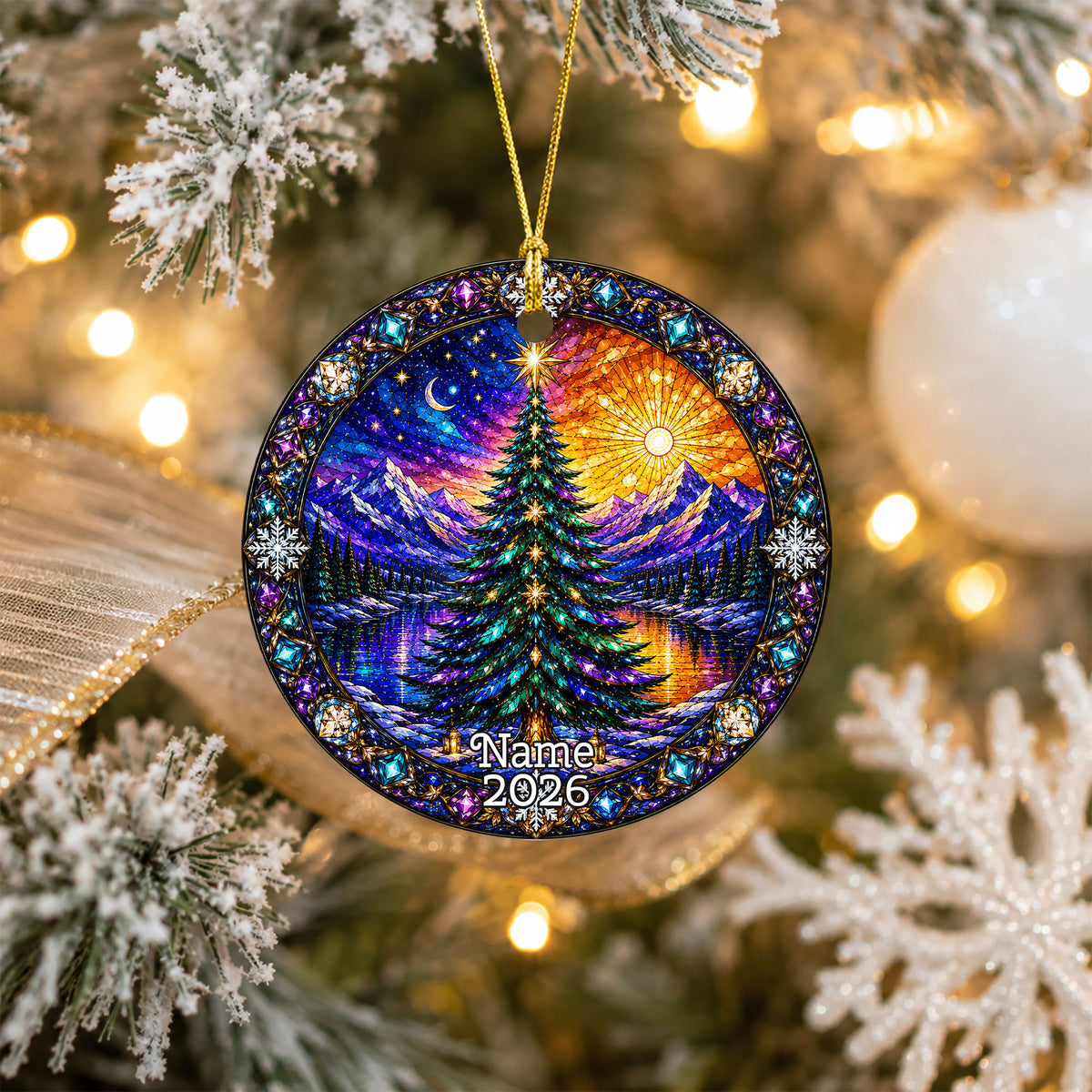 Christmas Ornament 2026, Colorful Christmas Tree Decor, Winter Holiday Ornament, Mountain Lake Christmas Scene