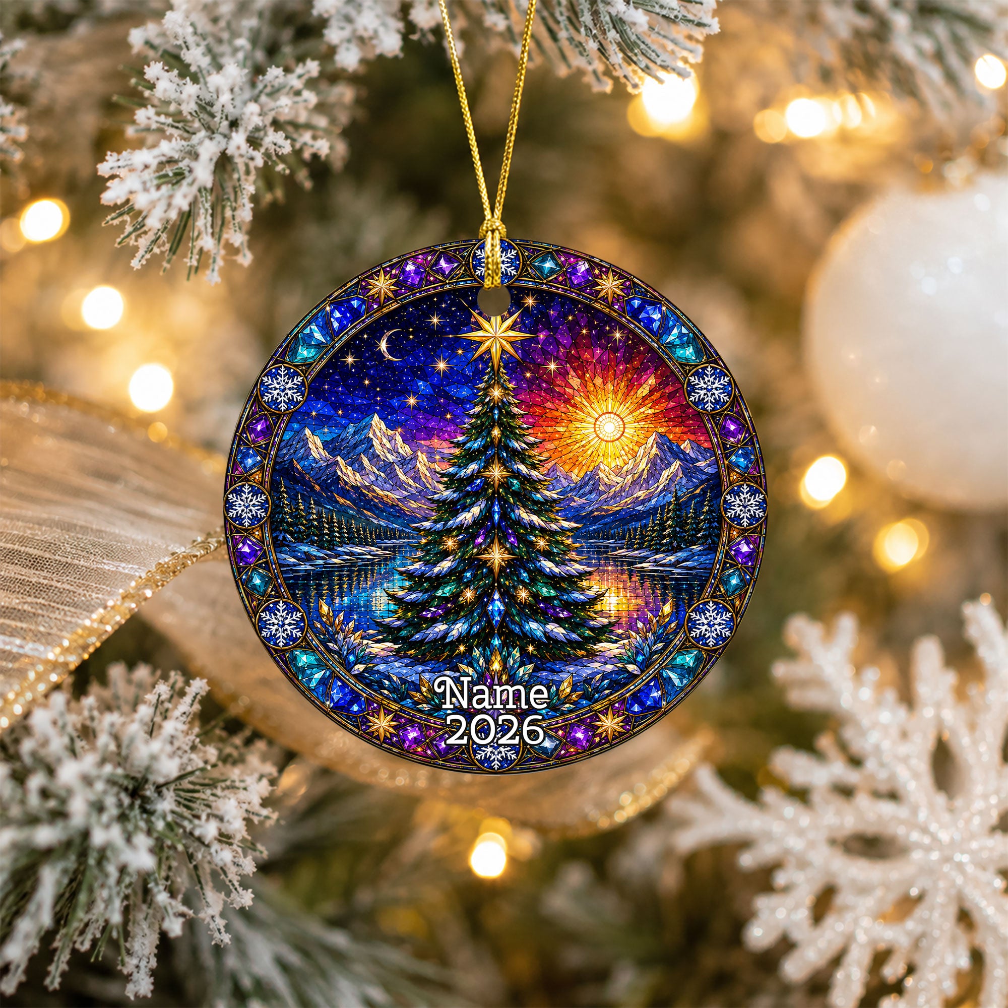 Christmas Tree Ornament 2026, Winter Forest Decoration, Holiday Decor, Snowy Mountain Christmas Scene