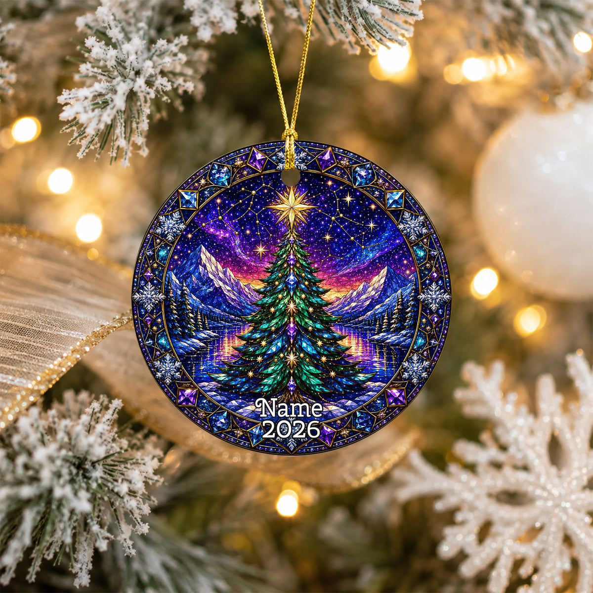 Christmas Tree Ornament 2026, Winter Mountain Landscape, Aurora Christmas Decor, Holiday Tree Decoration
