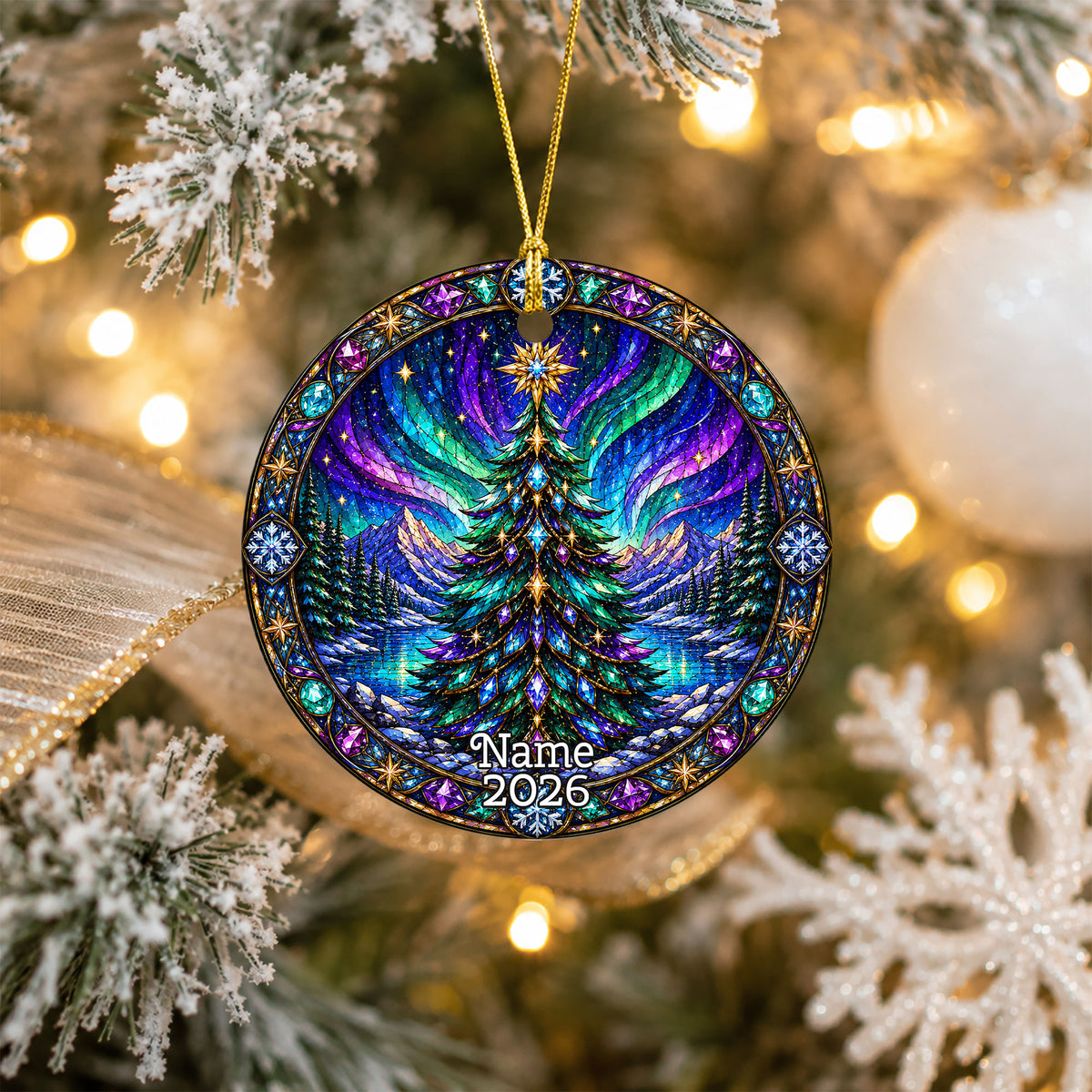 2026 Christmas Ornament, Aurora Tree Ornament, Winter Christmas Decoration, Holiday Keepsake, Snowy Mountain Tree Decor