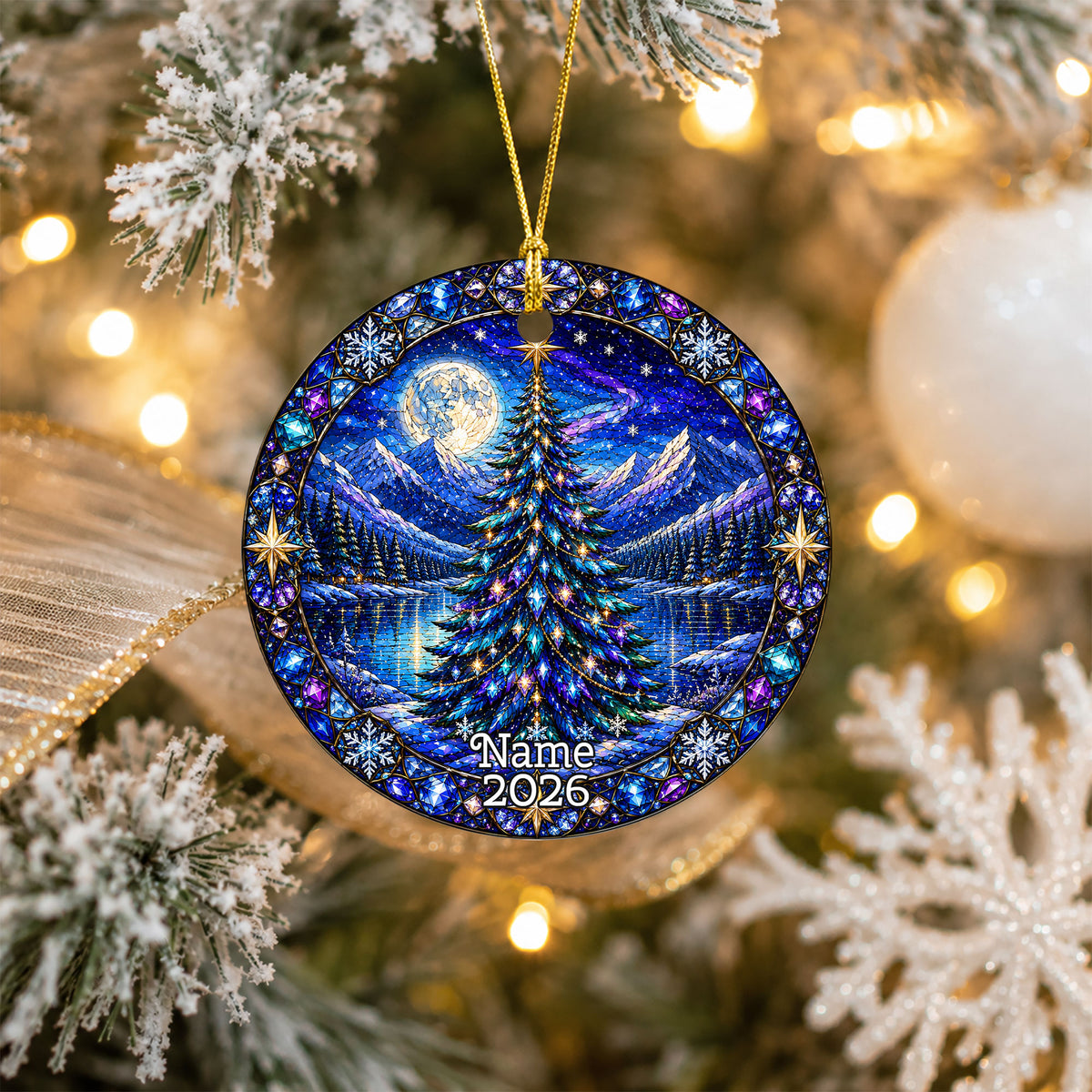 Winter Christmas Ornament 2026, Aurora Christmas Tree Decor, Holiday Mountain Landscape Ornament