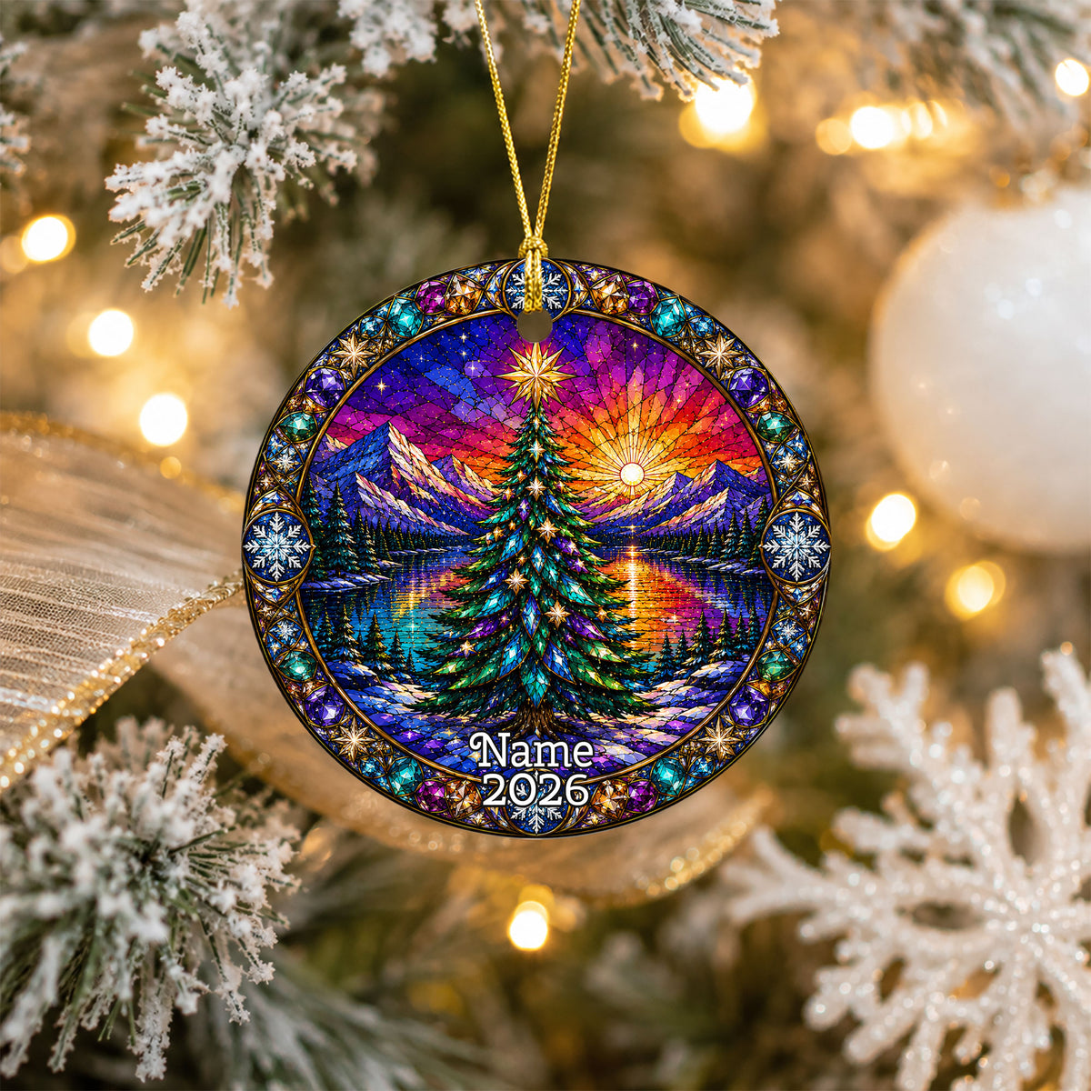 Christmas Tree Ornament 2026, Sun Moon Christmas Ornament, Winter Tree Decoration, Northern Lights Holiday Decor