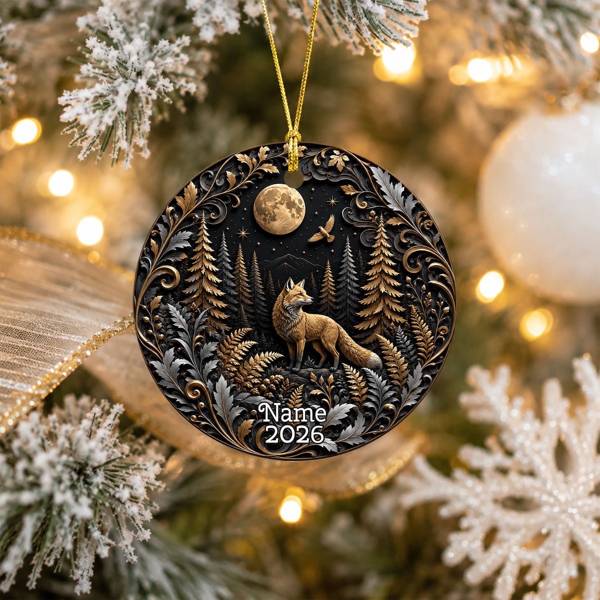 Christmas Keepsake Ornament 2026, Wolf Ornament, Moonlit Winter Landscape Decoration, Christian Holiday Gift, Festive Christmas Decor