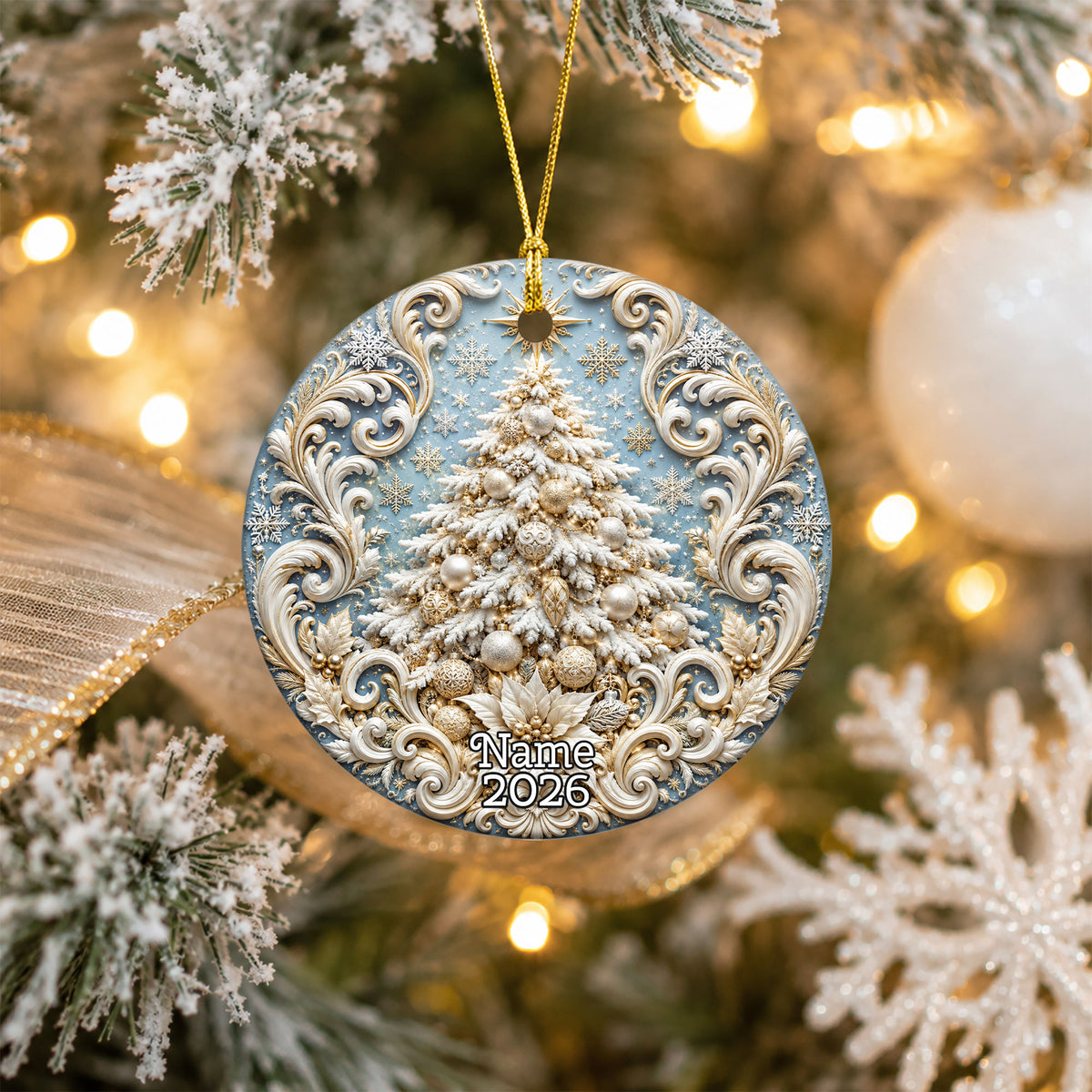 White Christmas Tree Ornament 2026, Snowy Christmas Tree Ornament, Elegant Holiday Tree Decor, Winter Christmas Keepsake Gift