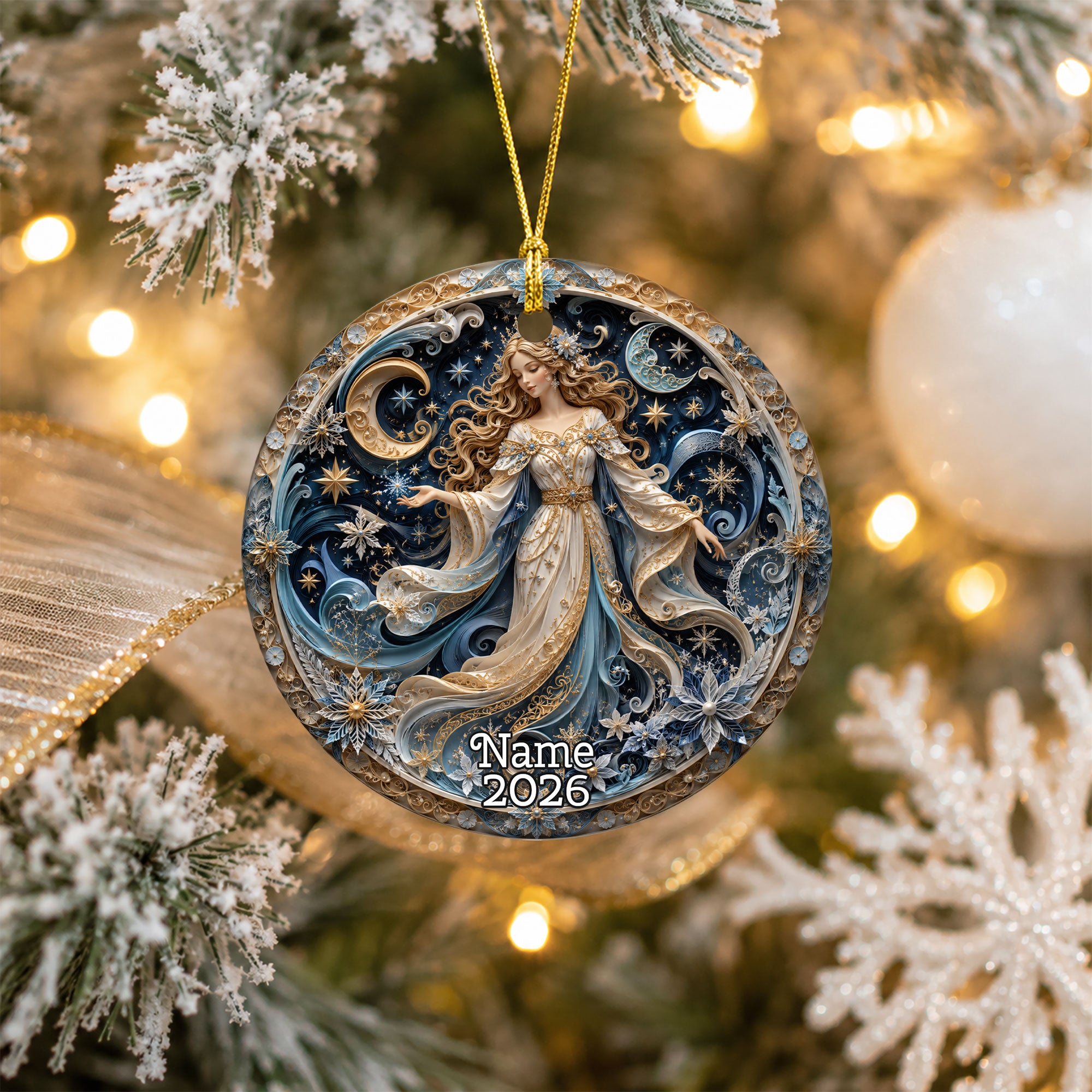Celestial Angel Ornament 2026, Moon and Stars Christmas Ornament, Elegant Winter Fairy Tree Decor, Holiday Keepsake Gift