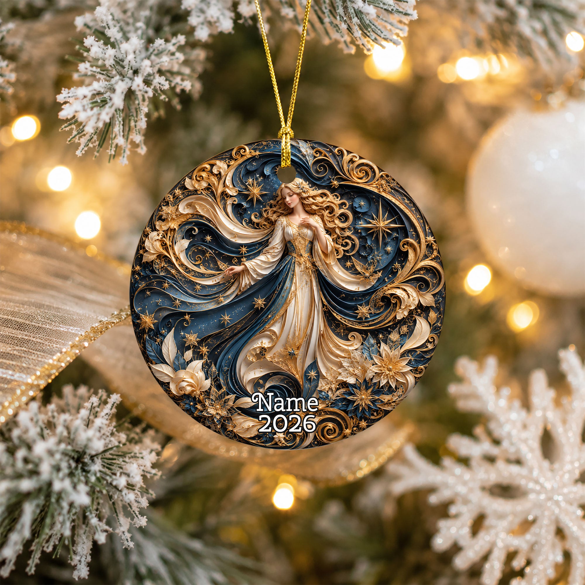 Christmas Angel Ornament 2026, Celestial Moon Tree Ornament, Winter Night Holiday Decoration, Elegant Christmas Keepsake