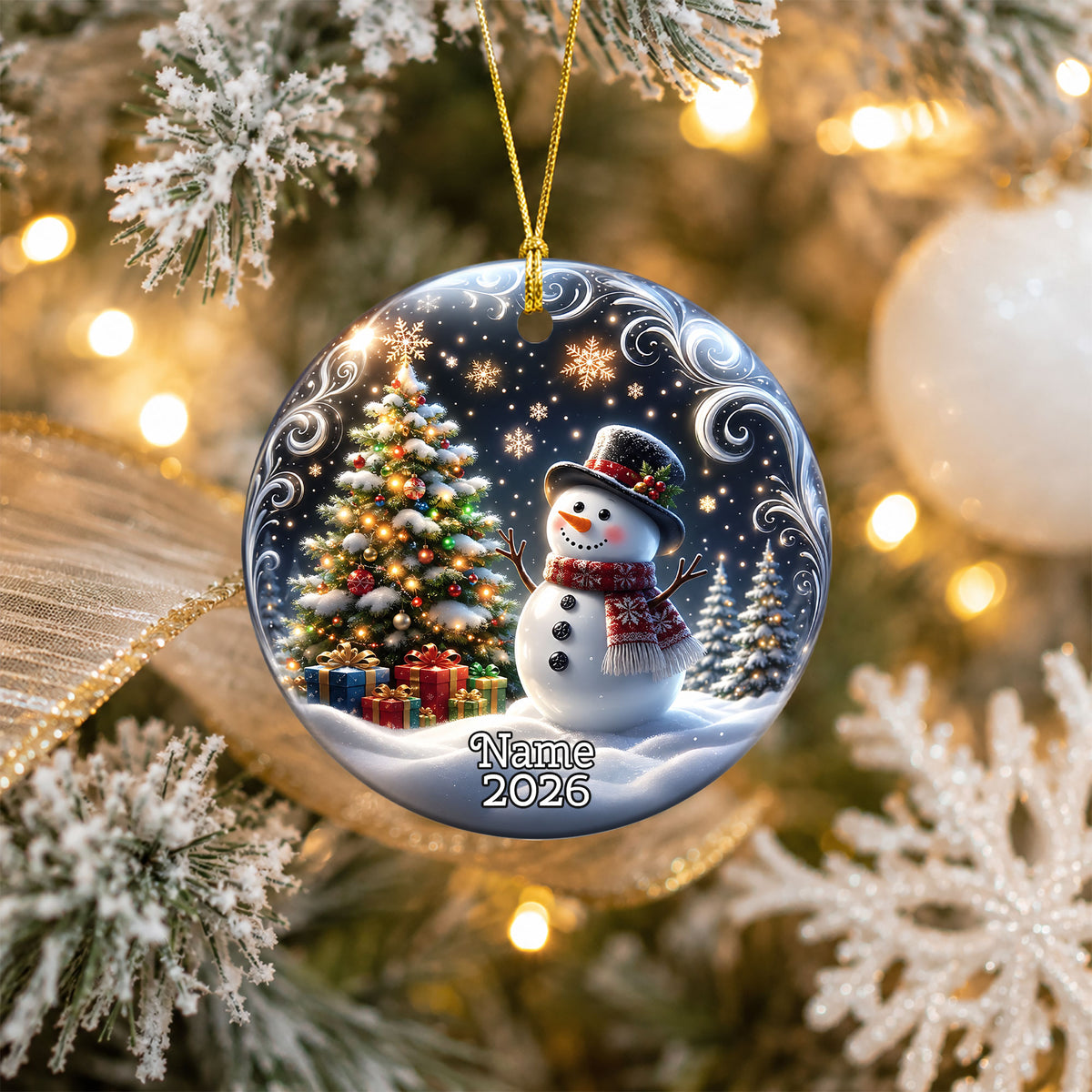 Snowman Christmas Ornament 2026, Blue Winter Christmas Tree Ornament, Personalized Holiday Ornament