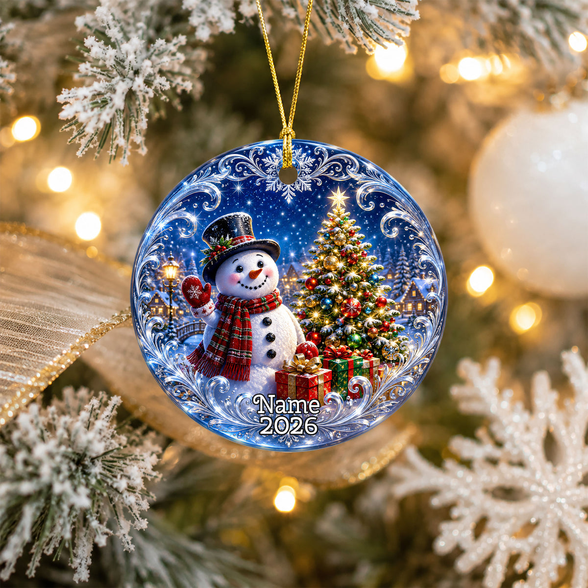 Winter Snowman Ornament 2026, Christmas Tree Keepsake Ornament, Holiday Decoration, Blue Christmas Decor
