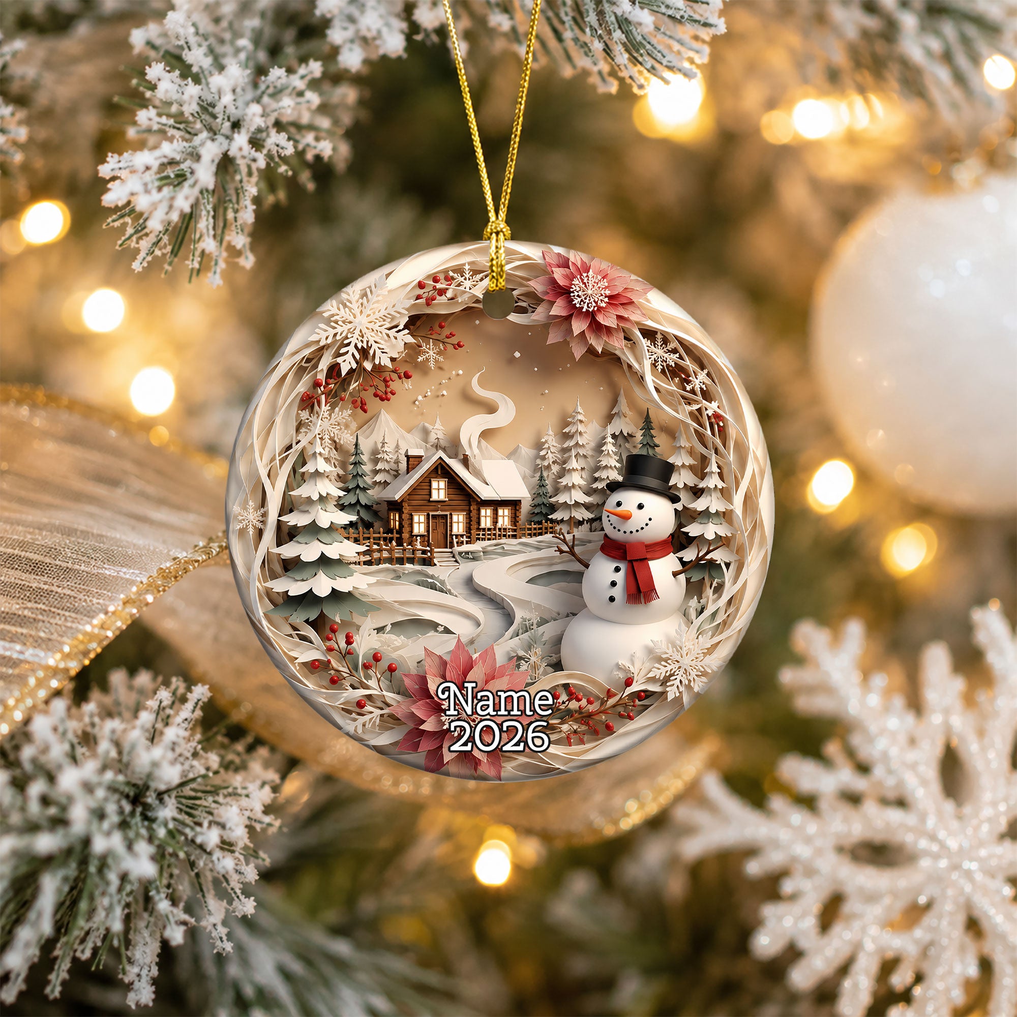 Winter Village Christmas Ornament 2026, Snowman Tree Ornament, Holiday Christmas Decoration