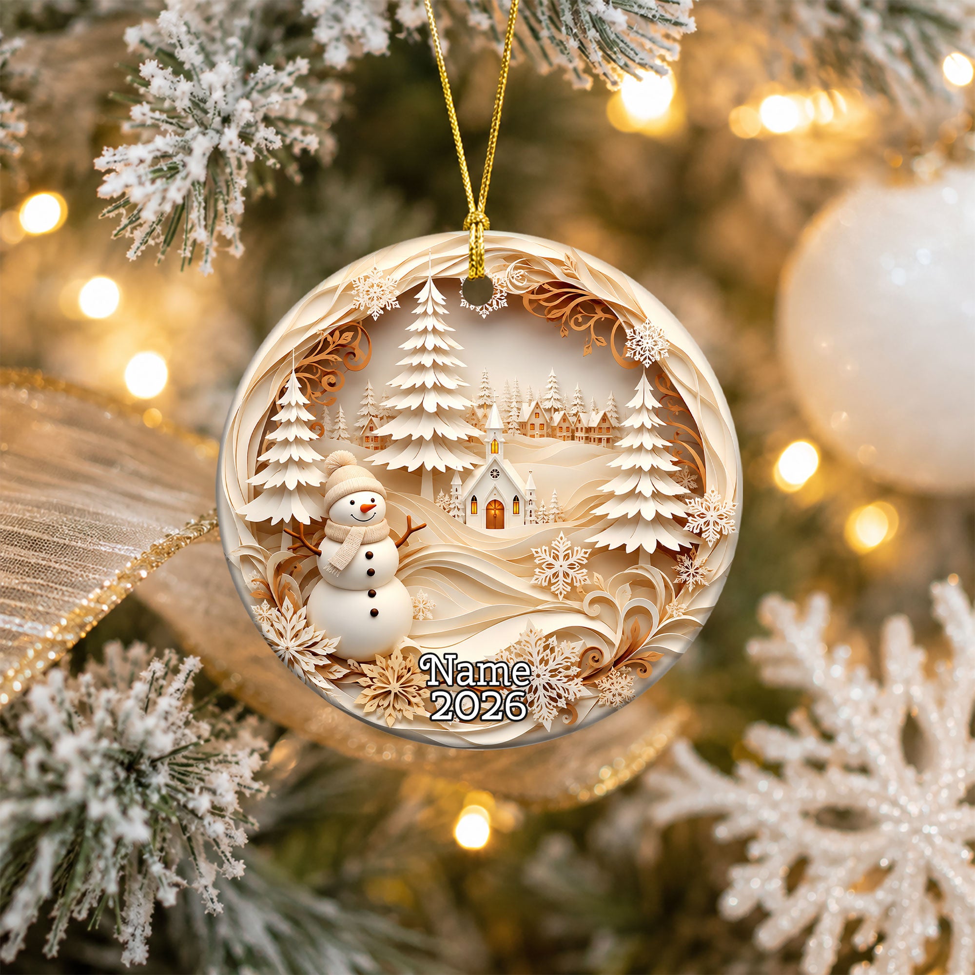 Winter Village Tree Ornament 2026, Snowman Christmas Ornament, Holiday Keepsake Decoration