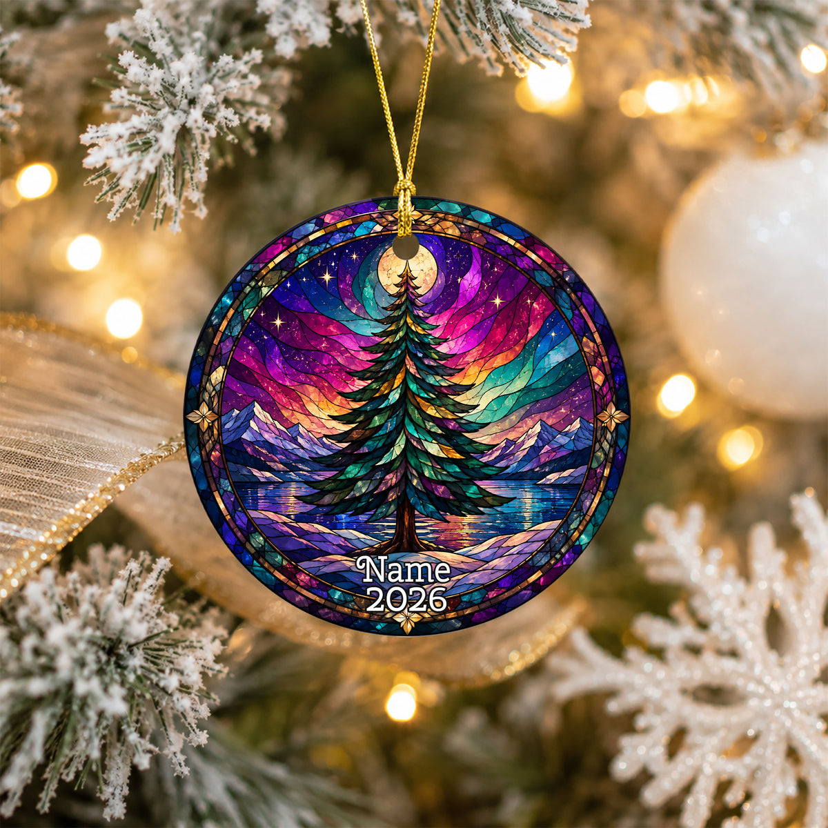 Northern Lights Christmas Tree Ornament 2026, Aurora Winter Landscape Ornament, Holiday Decoration