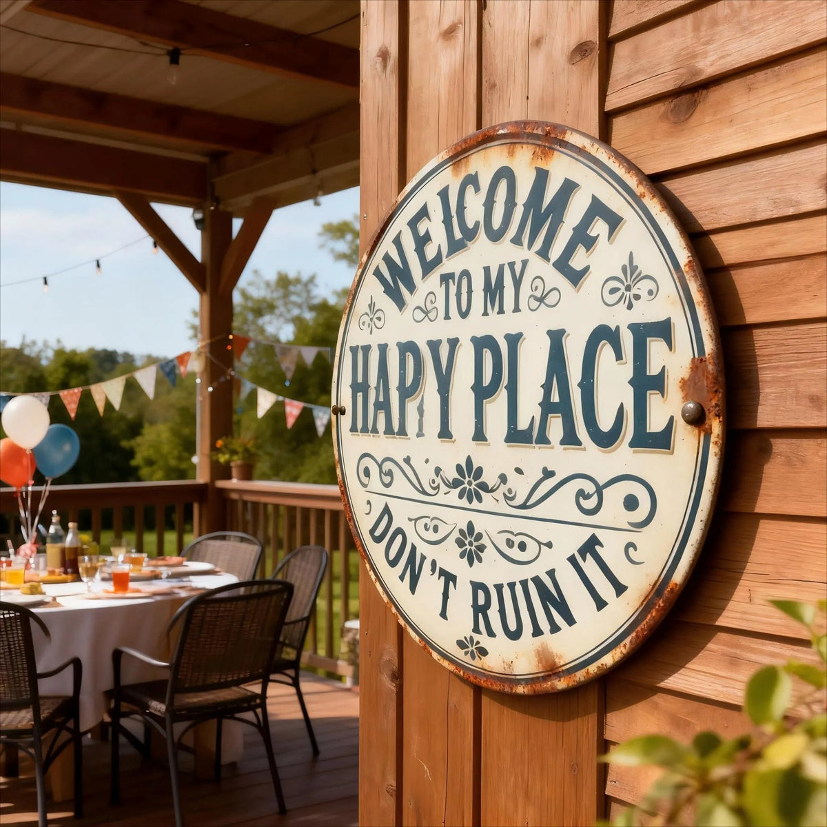 Welcome To My Happy Place Sign, Vintage Rustic Metal Sign, Farmhouse Outdoor Decor