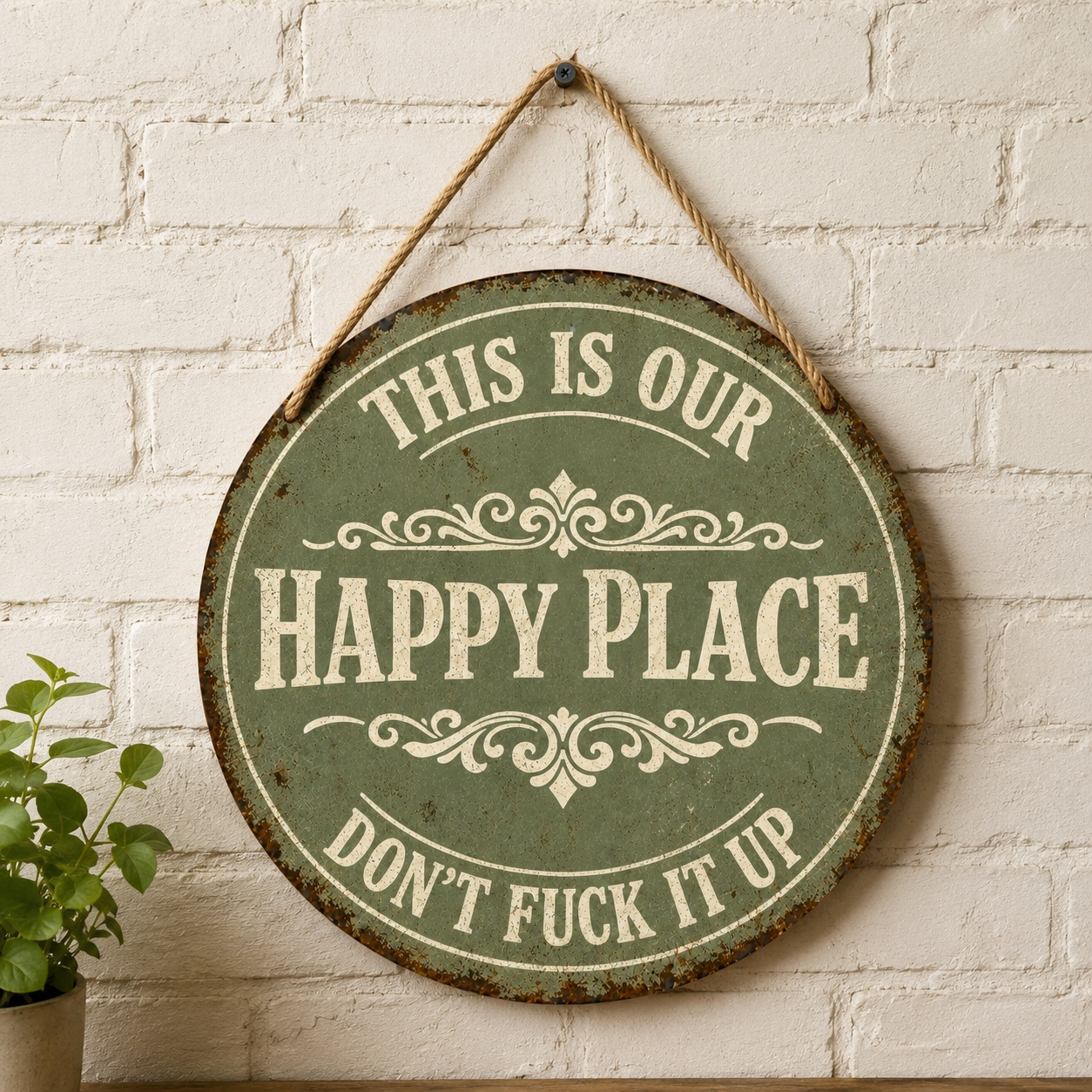 Funny Welcome Garden Gate Sign Happy Place Porch, Welcome Sign Round Wall Decor, This Is My Happy Place Sign