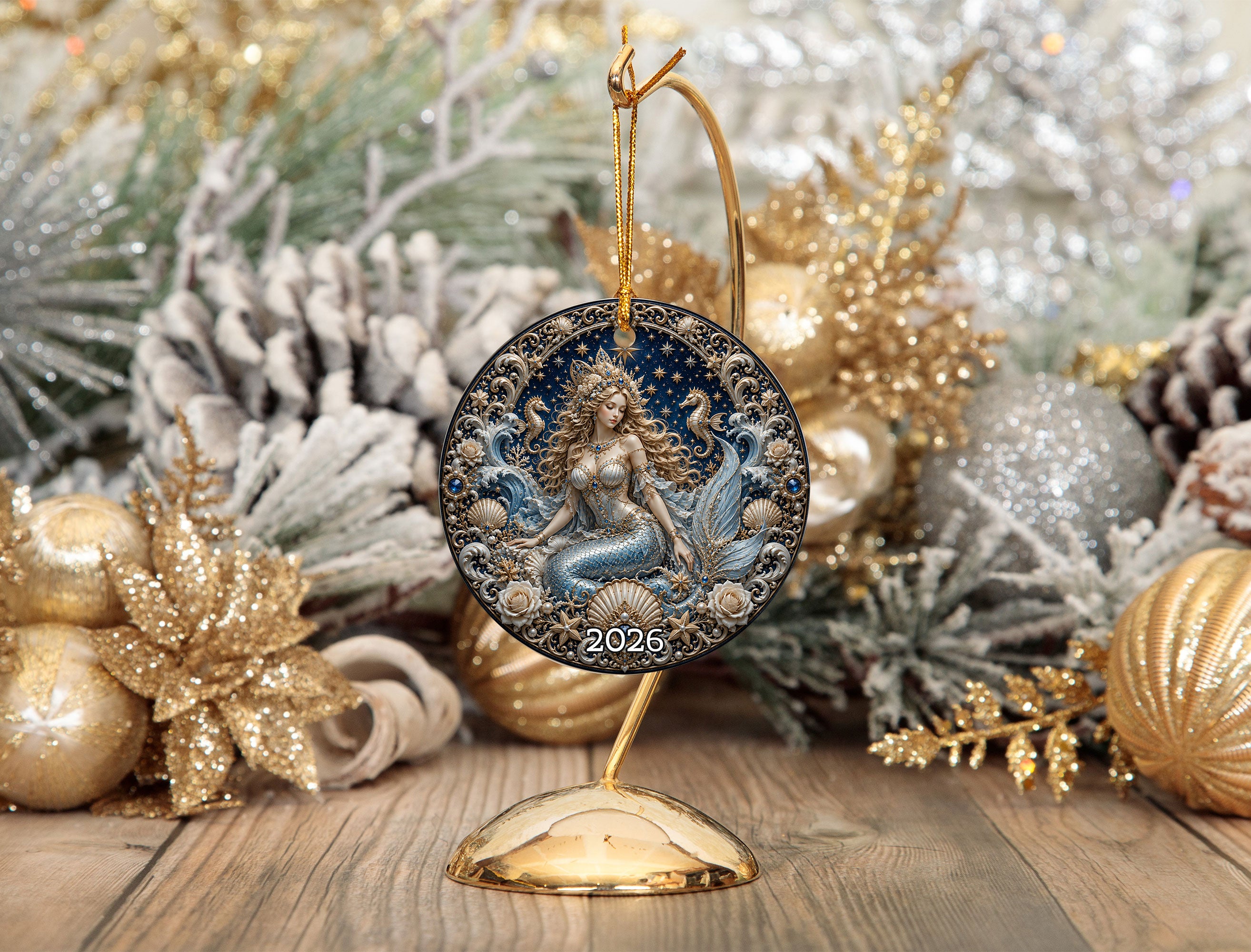 Mermaid Ornament 2026, Personalized Ocean Christmas Ornament, Coastal Holiday Decor, Beach House Christmas