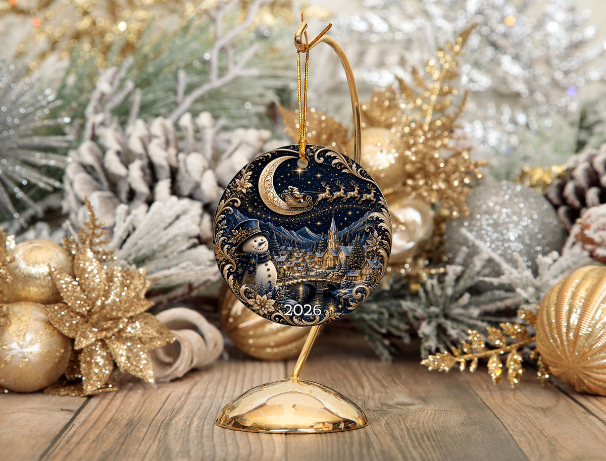 Blue Snowman Christmas Ornament 2026, Winter Village Tree Ornament, Ceramic Holiday Decoration