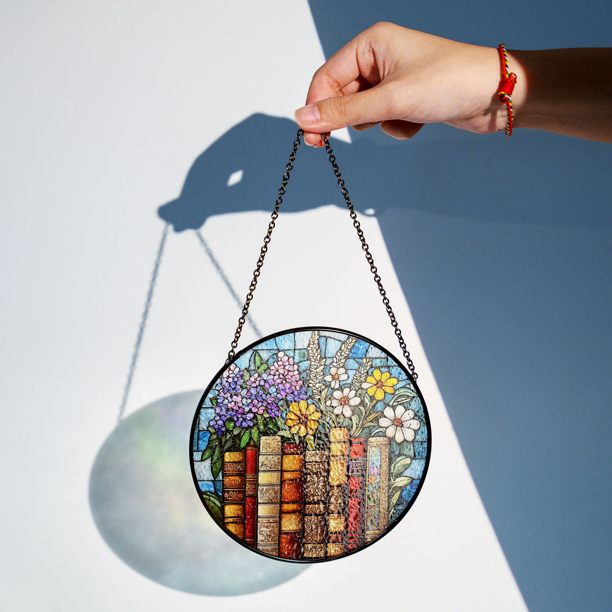Book Flower Window Stained Glass Style, Suncatcher Window Hanging, Bookish Gift