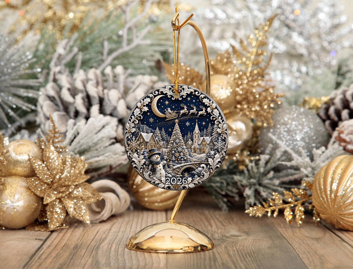 Ceramic Christmas Ornament 2026, Blue Snowman Tree Ornament, Winter Holiday Decoration, Christmas Keepsake