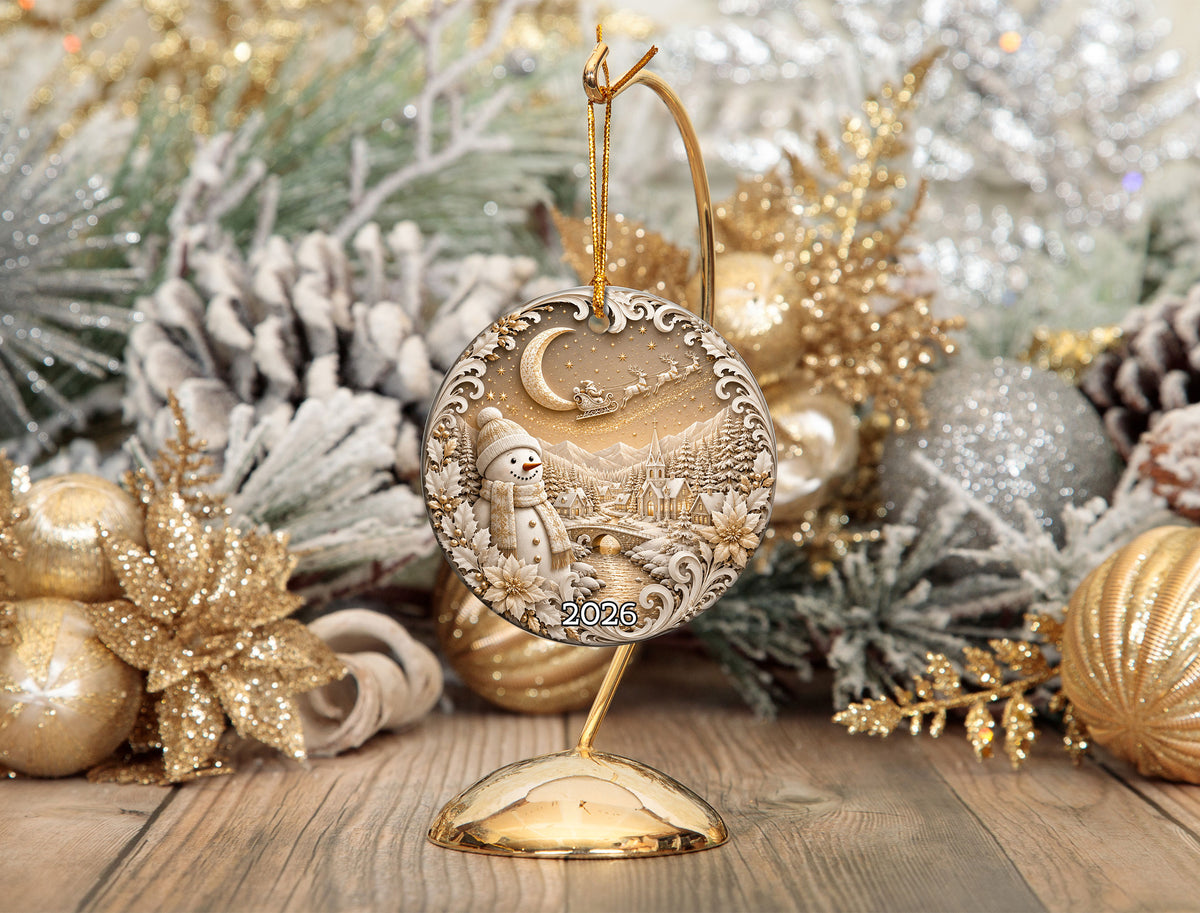 Christmas Snowman Ornament 2026, Cute Winter Ceramic Ornament, Holiday Tree Decoration, Christmas Keepsake Gift