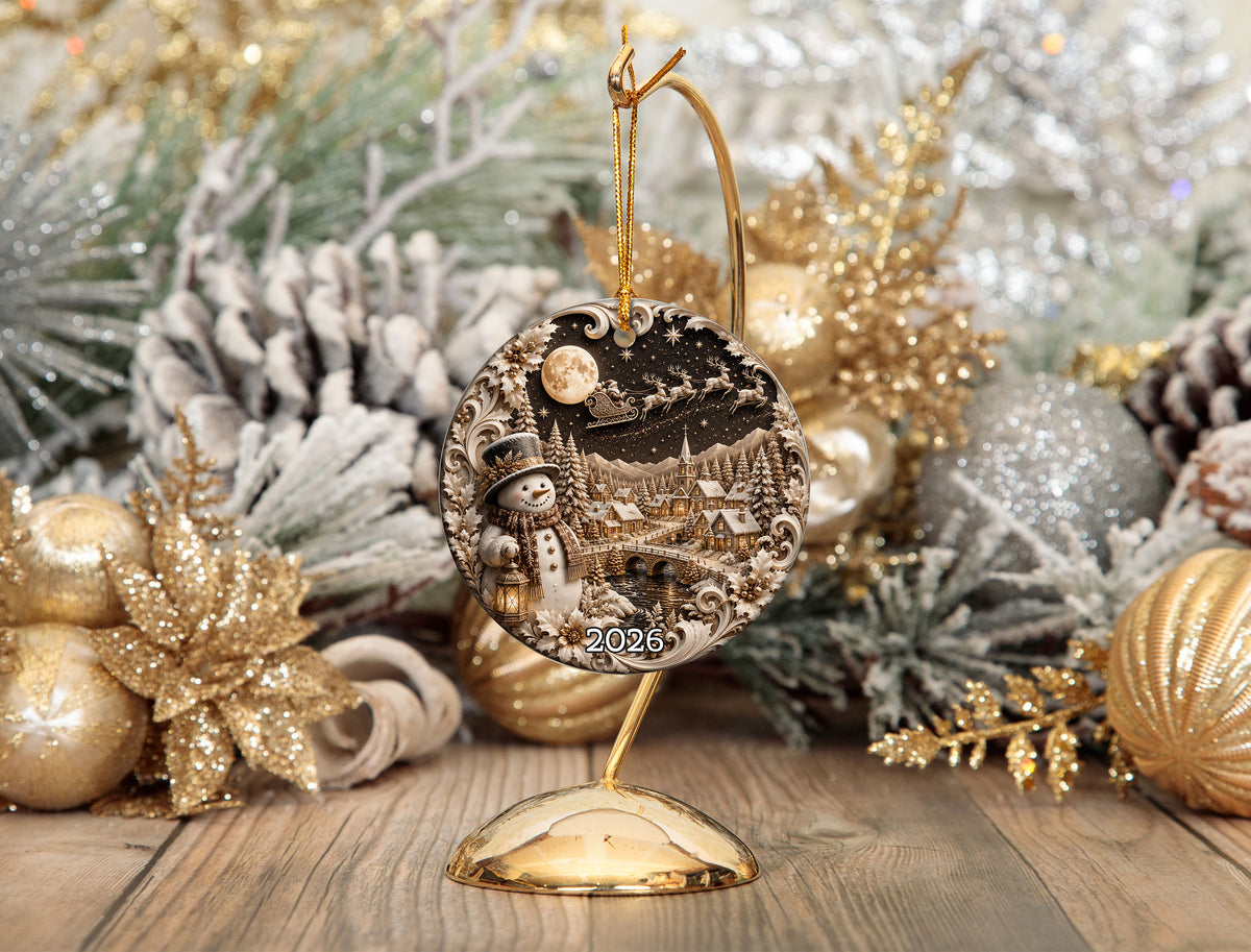 Cute Snowman Ornament 2026, Christmas Ceramic Ornament, Winter Tree Decoration, Holiday Keepsake Gift