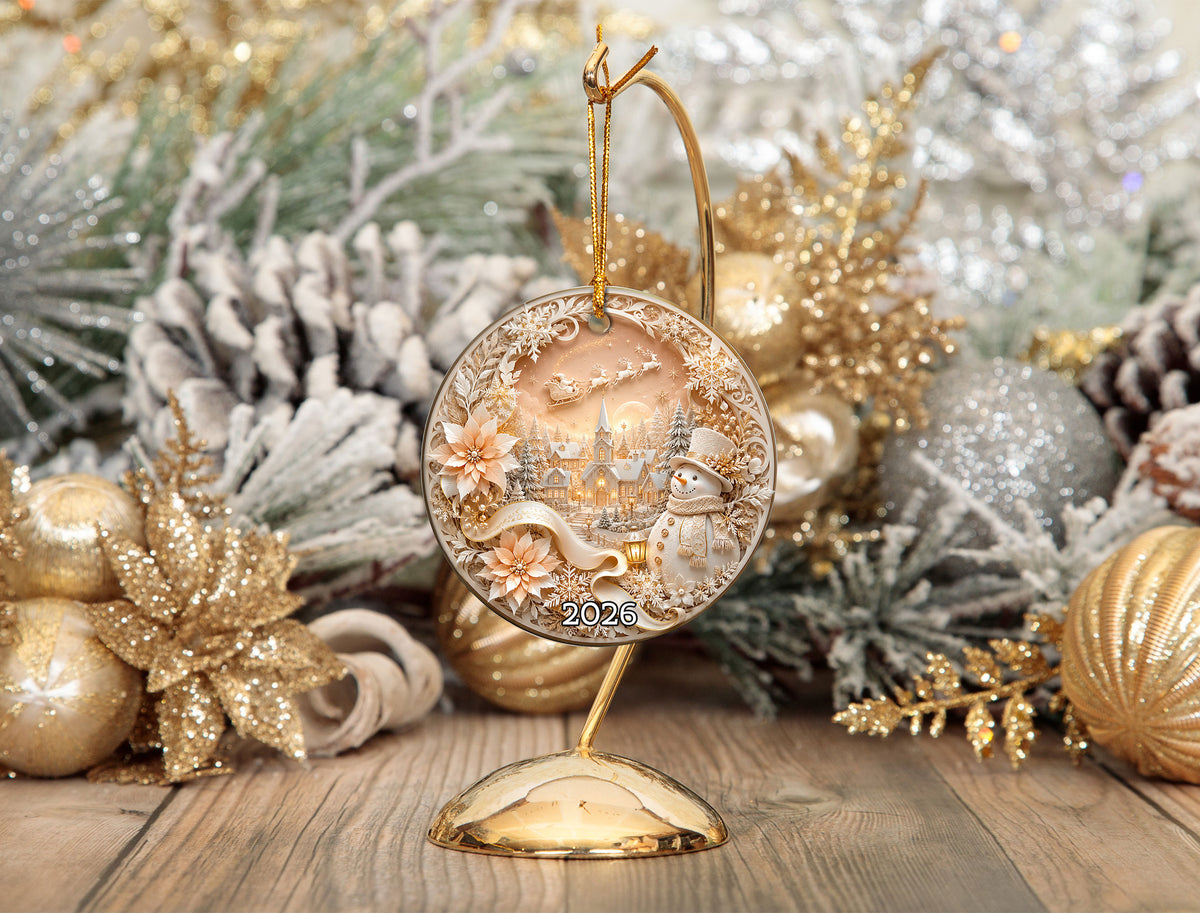 Rustic Snowman Ornament 2026, Christmas Tree Ceramic Ornament, Winter Holiday Decoration, Snowman Keepsake Gift for Family