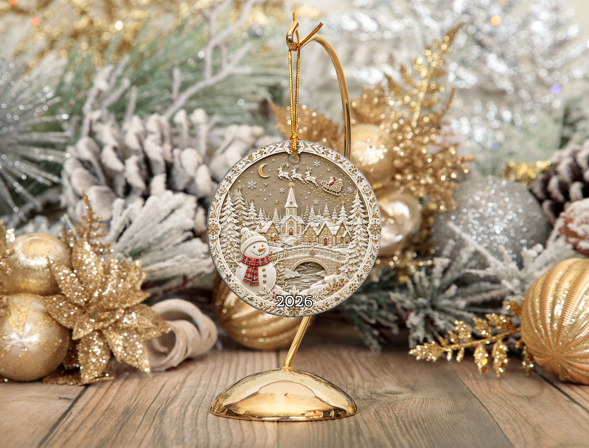 Cozy Snowman Christmas Ornament 2026, Ceramic Holiday Ornament, Winter Tree Decoration, Christmas Keepsake Gift for Loved Ones