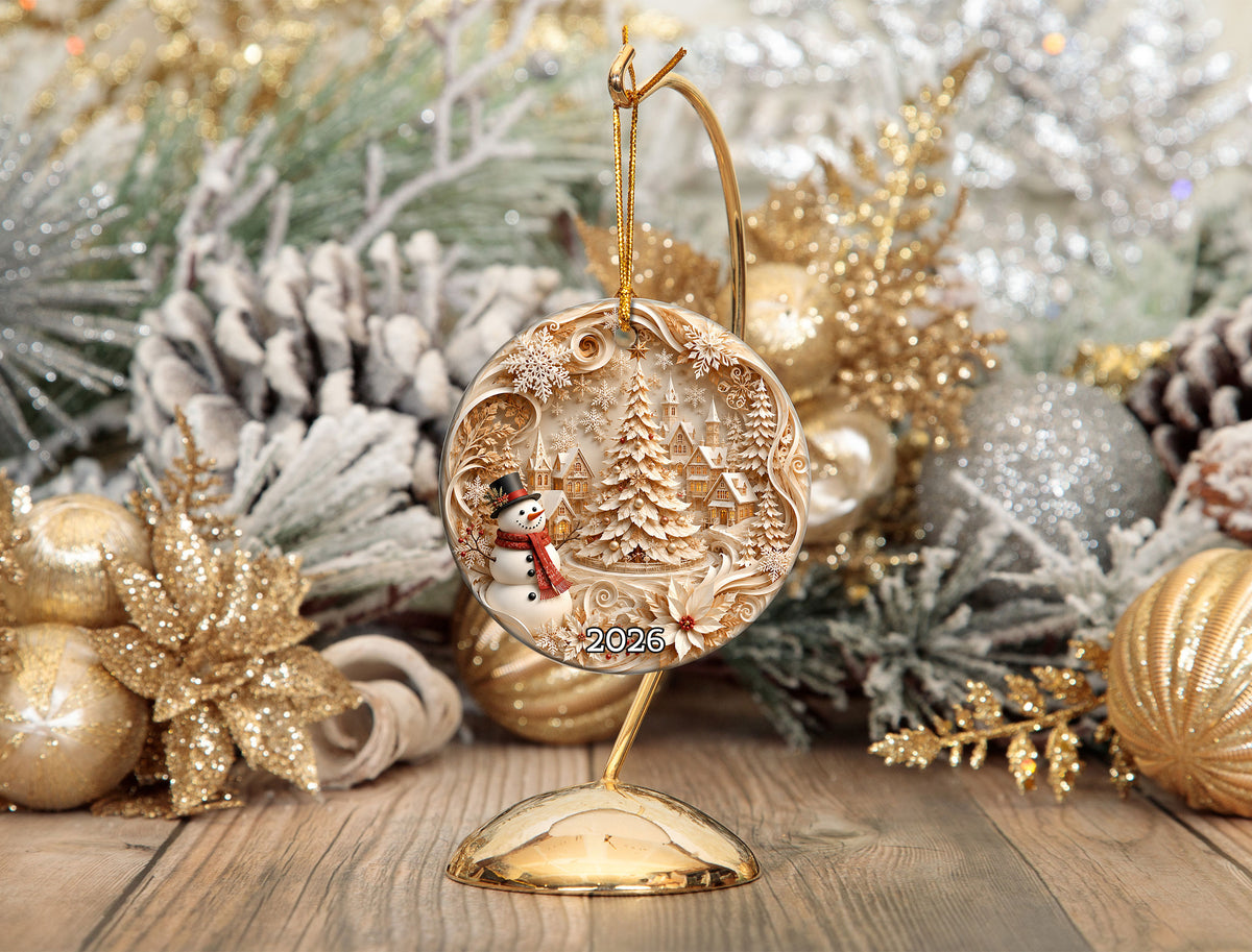 2026 Snowman Christmas Ornament, Cute Winter Snowman Tree Ornament, Holiday Keepsake Gift, Rustic Christmas Decor