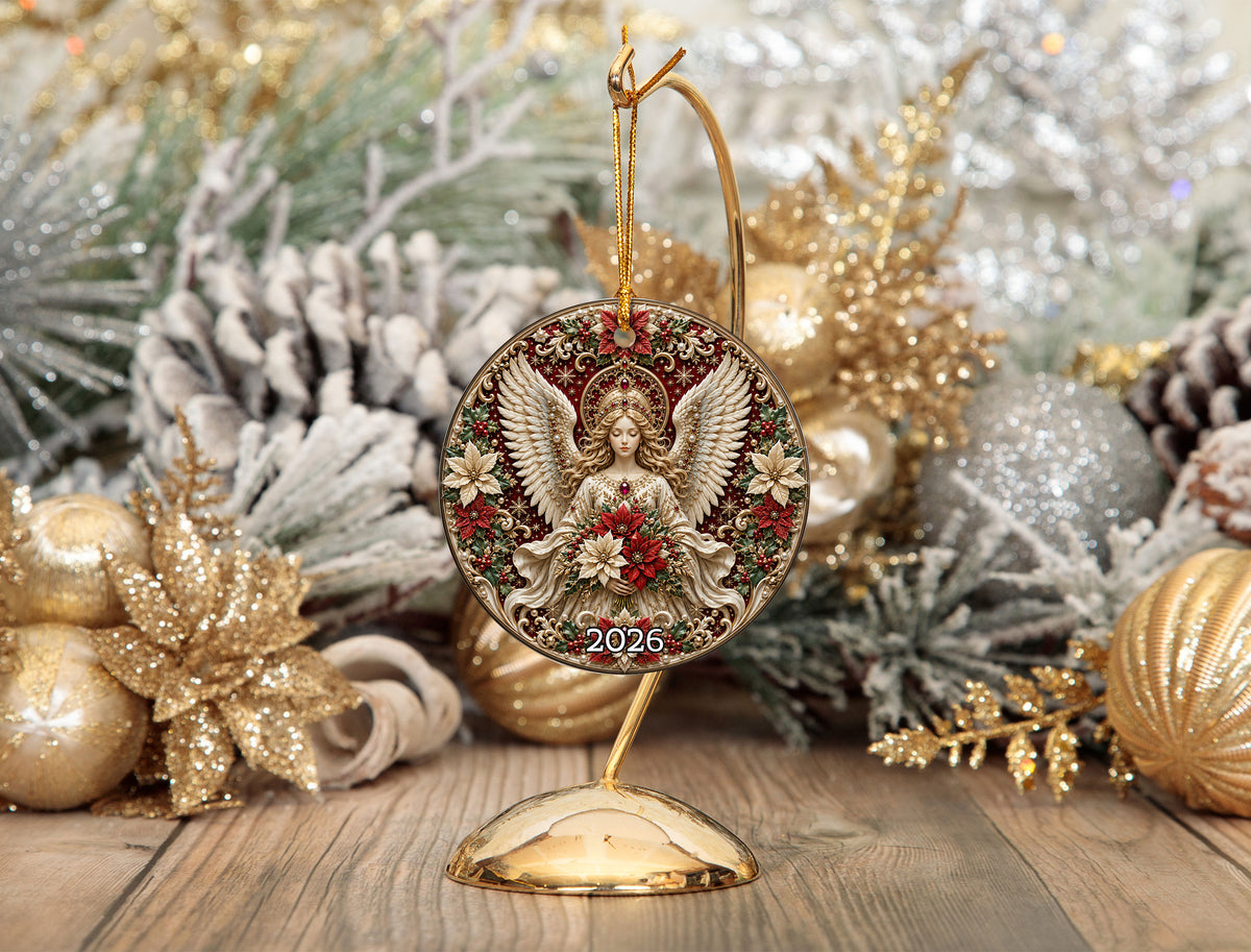 2026 Guardian Angel Ornament, Religious Christmas Tree Decoration, Ceramic Holiday Ornament, Christian Christmas