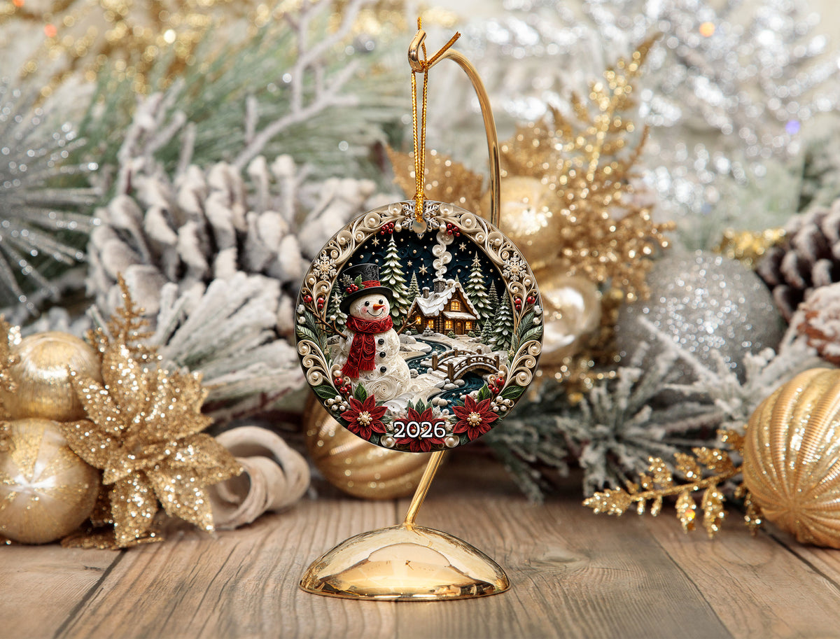 Snowman Holiday Ornament 2026, Rustic Christmas Ceramic Ornament, Winter Tree Decoration, Festive Keepsake Gift